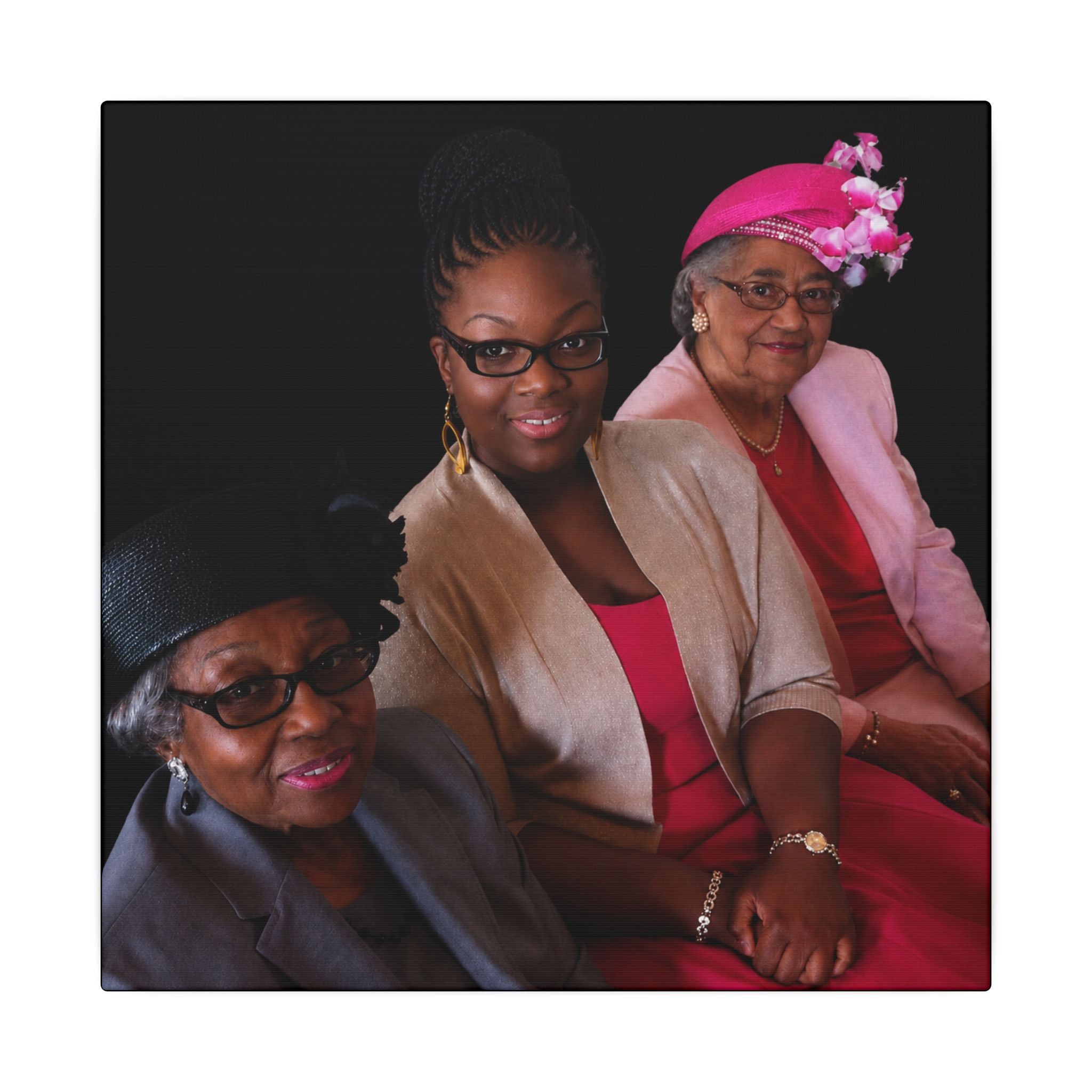 Family Portrait Matte Canvas Print — Elegant 3-Generation Women Wall Art