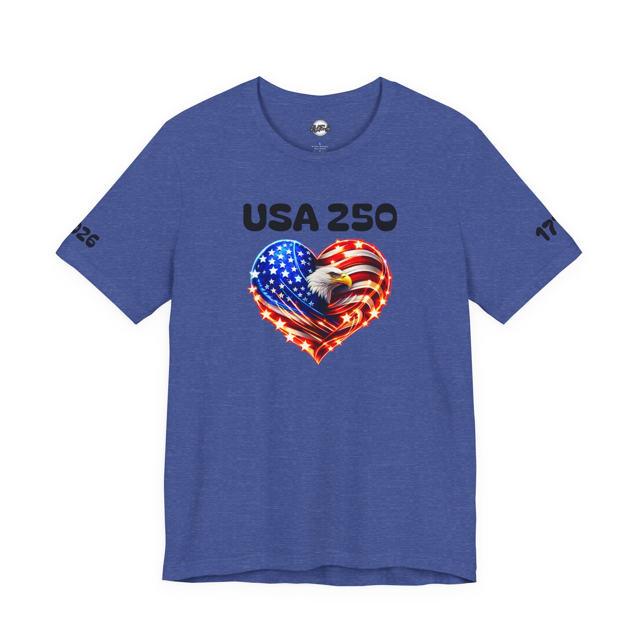USA 250 Heart Flag T-Shirt — Patriotic Bald Eagle Tee for Independence Day