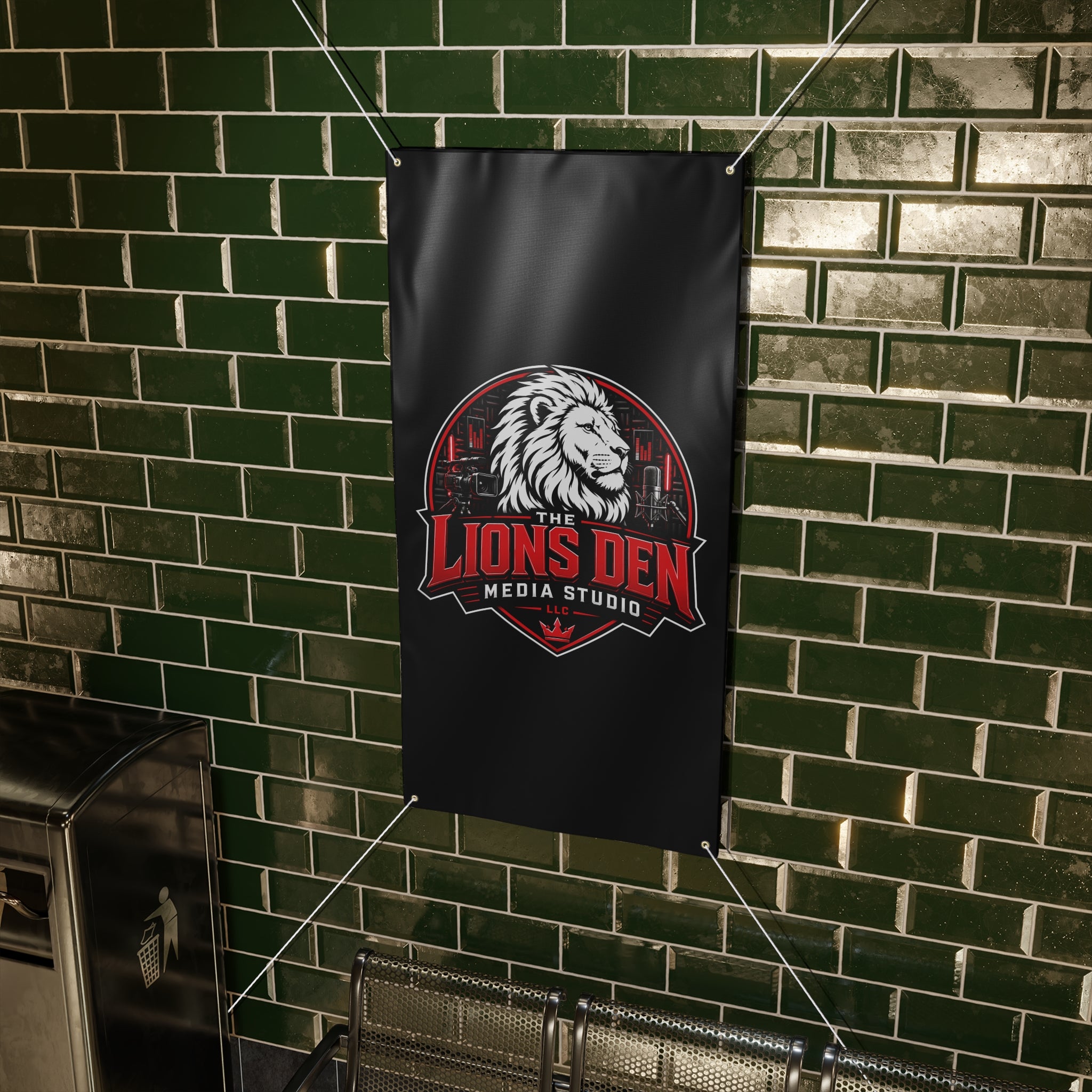 The Lions Den Media Studio Matte Banner