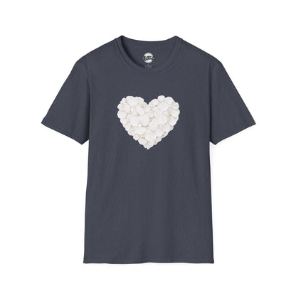 Heart of Roses Valentine's T-Shirt — White Floral Heart Graphic Tee for Women & Men