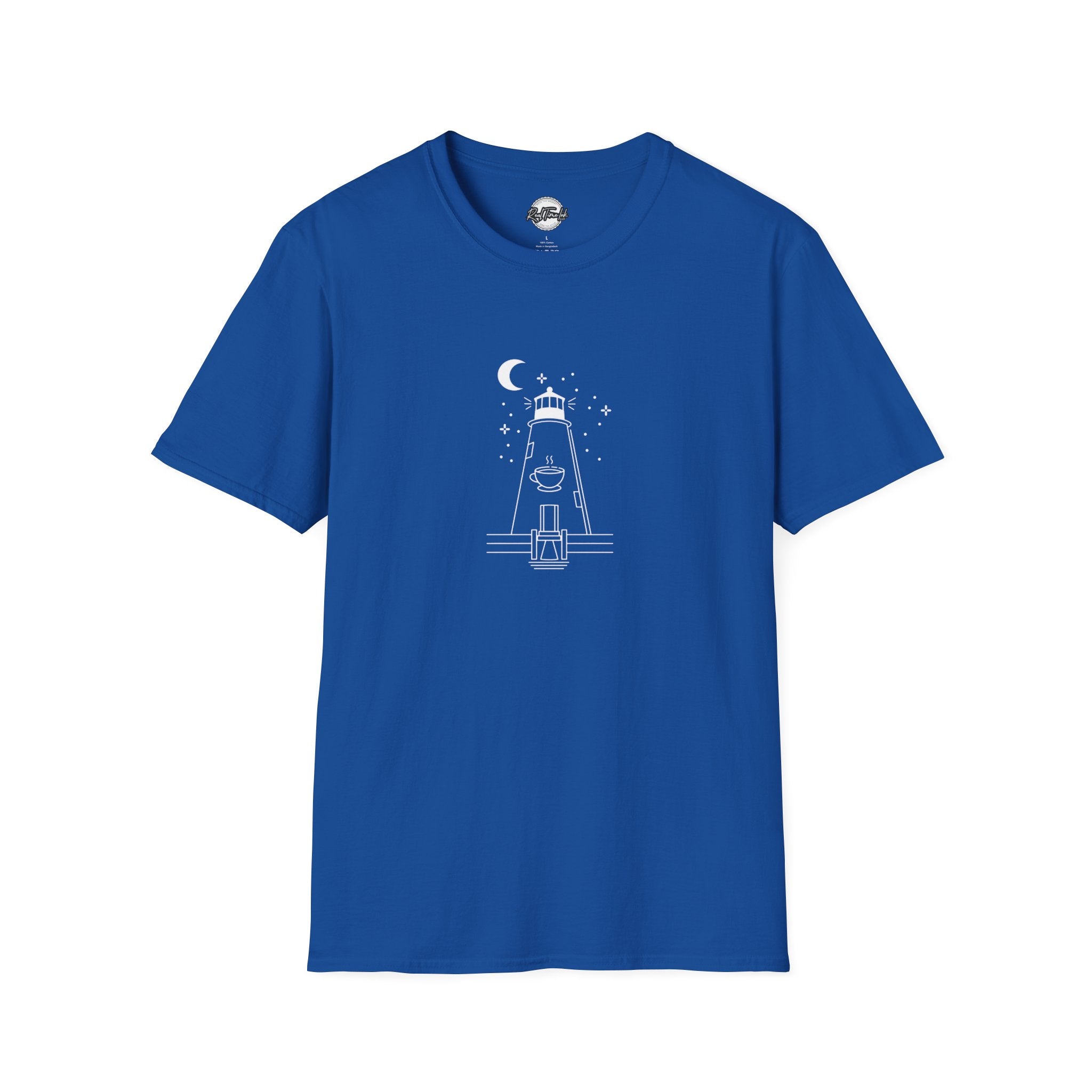 Concord Point Coffee T-Shirt — Minimalist Lighthouse Night Scene Graphic Tee