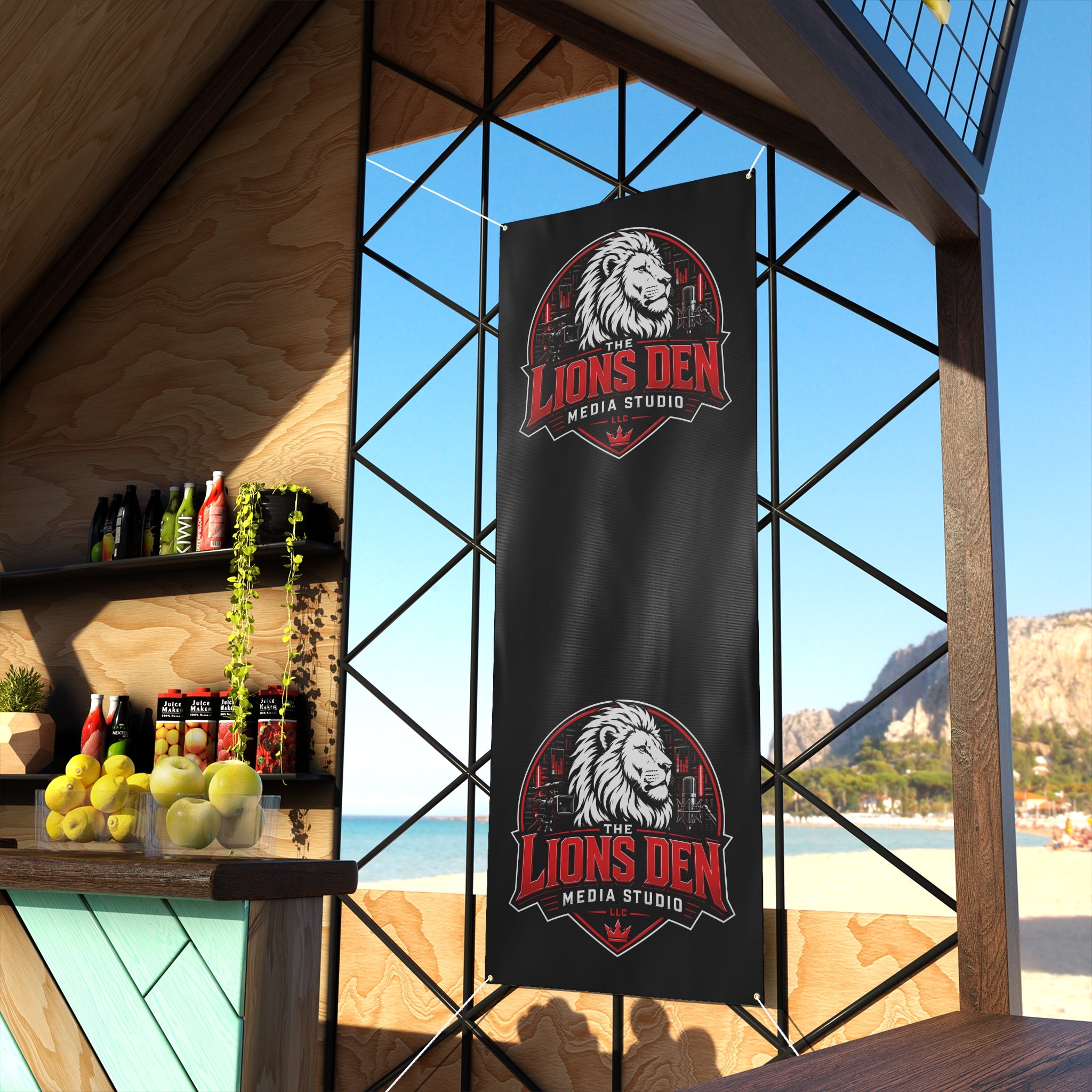 The Lions Den Media Studio Matte Banner