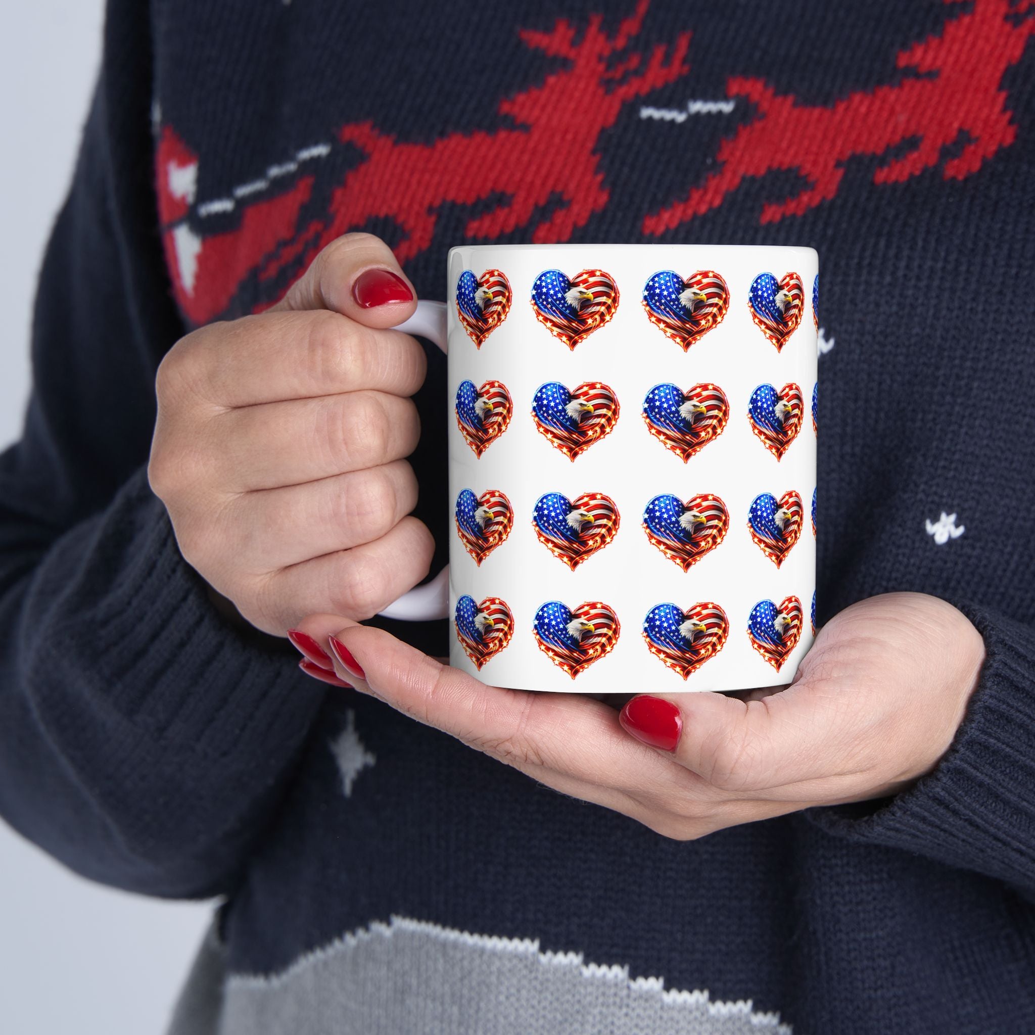 American Flag Heart Ceramic Mug — Patriotic 11oz/15oz Coffee Cup