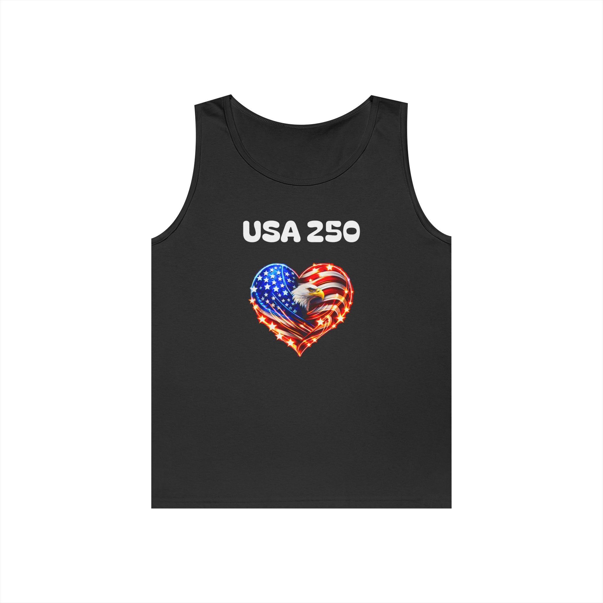 USA 250 Heart Tank Top — Patriotic American Flag Sleeveless Shirt
