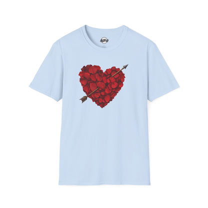 Rose Petal Heart T-Shirt — Arrowed Floral Heart Graphic Tee for Valentine’s Day