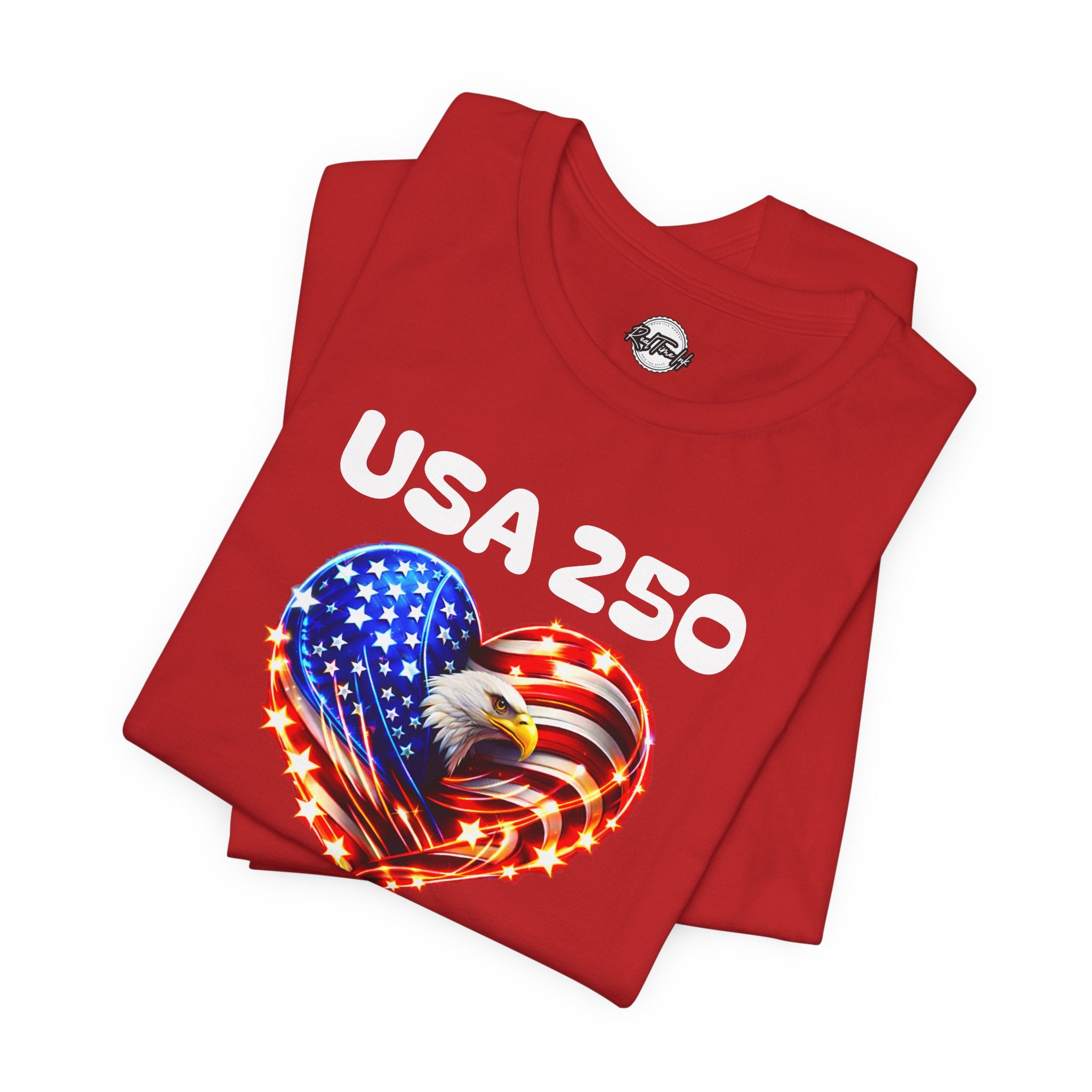 USA 250 Heart Flag T-Shirt — Patriotic Bald Eagle Tee for Independence Day