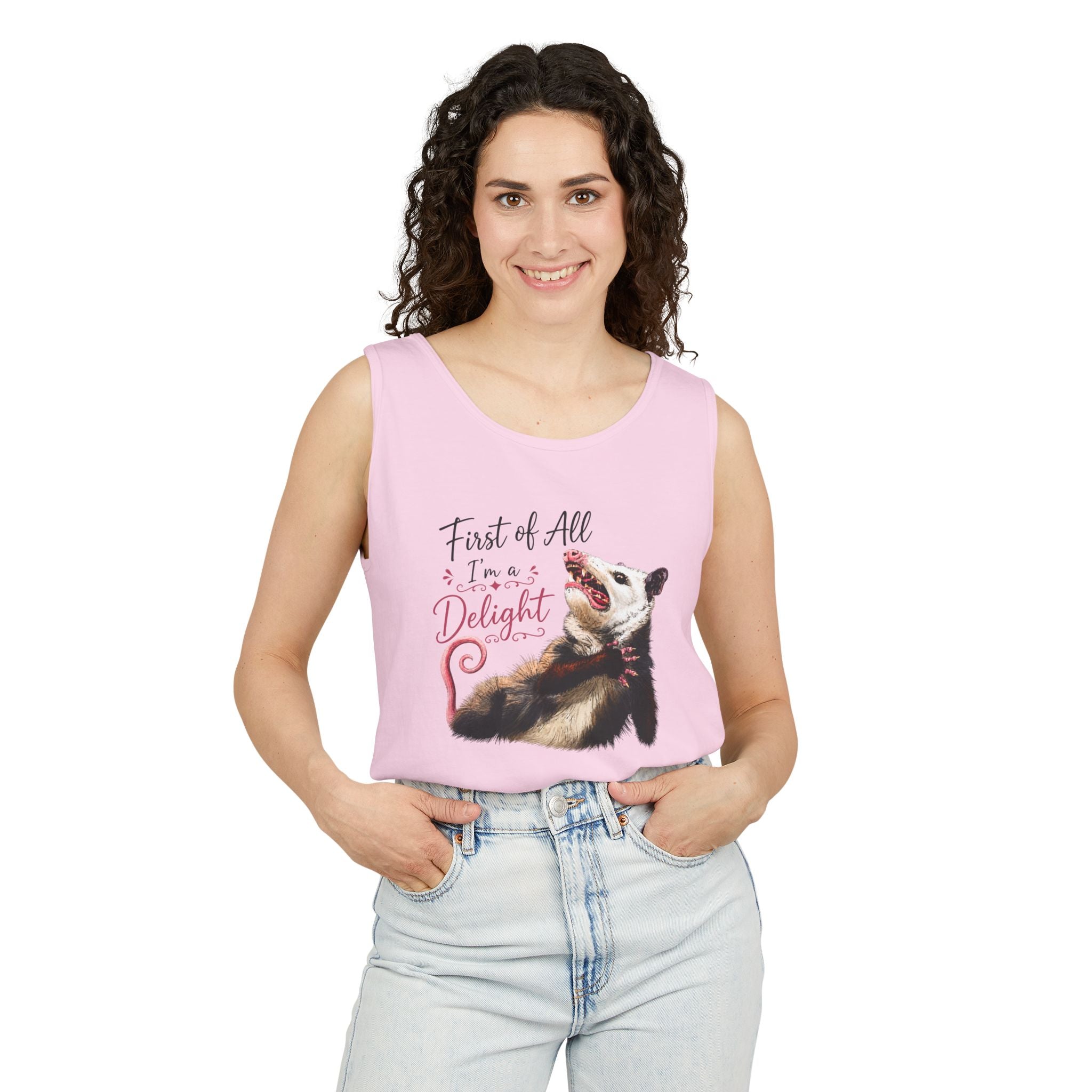 Possum Tank Top - “First of All I’m a Delight” Cute Possum Graphic Tank