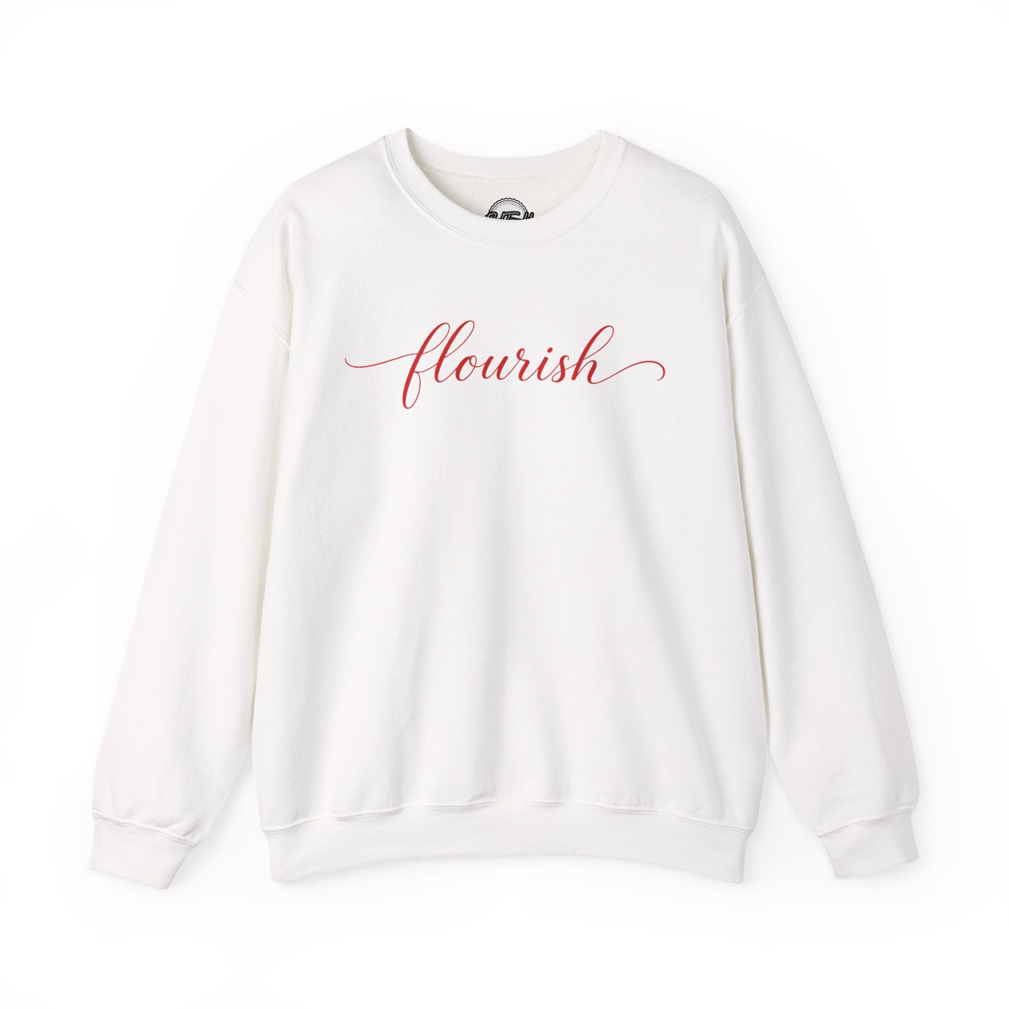 Flourish Motivational Crewneck Sweatshirt — Inspirational Pink Script Sweatshirt