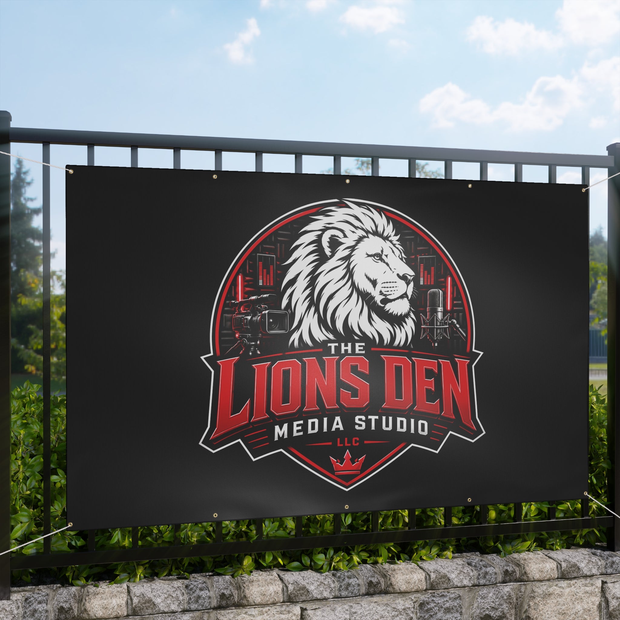The Lions Den Media Studio Matte Banner