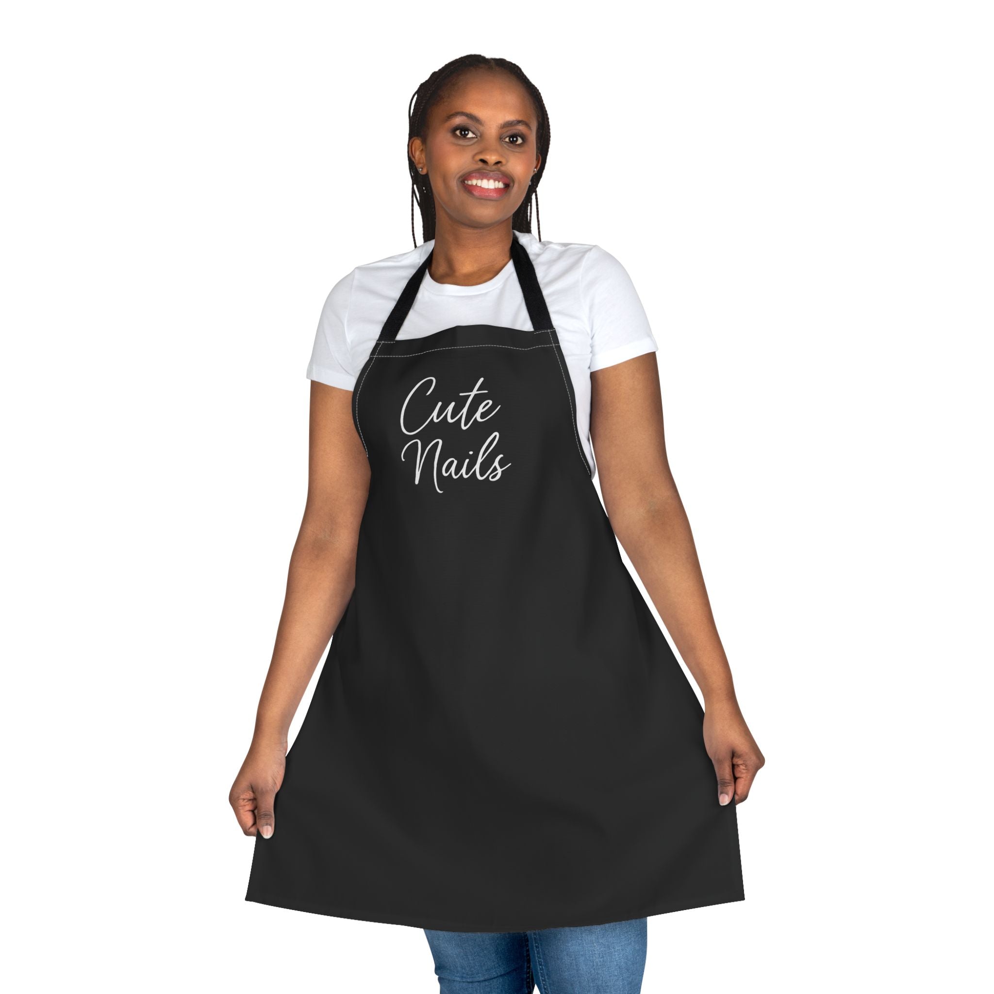 Cute Nails Apron | Black Apron with Script Text, 5-Color Straps