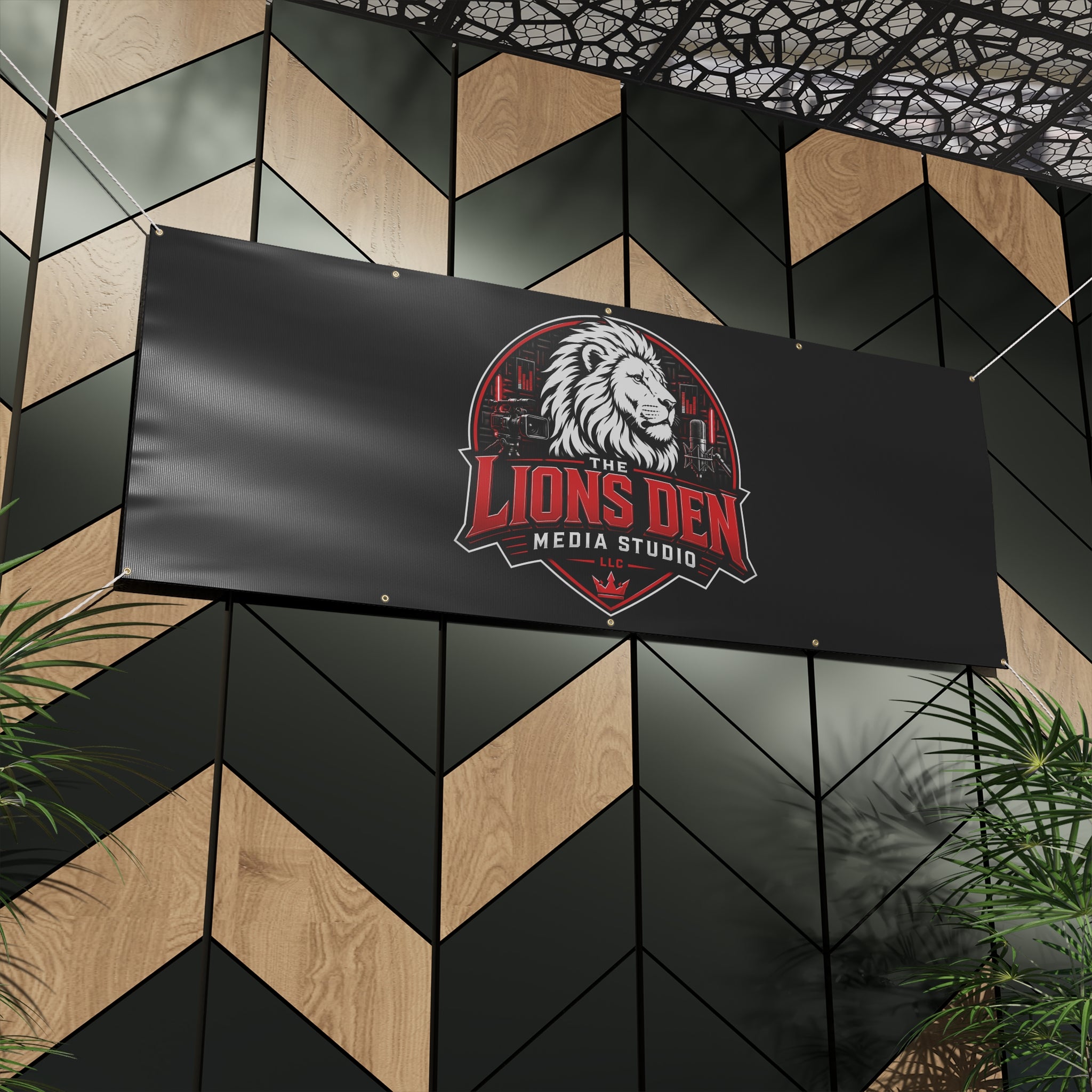 The Lions Den Media Studio Matte Banner