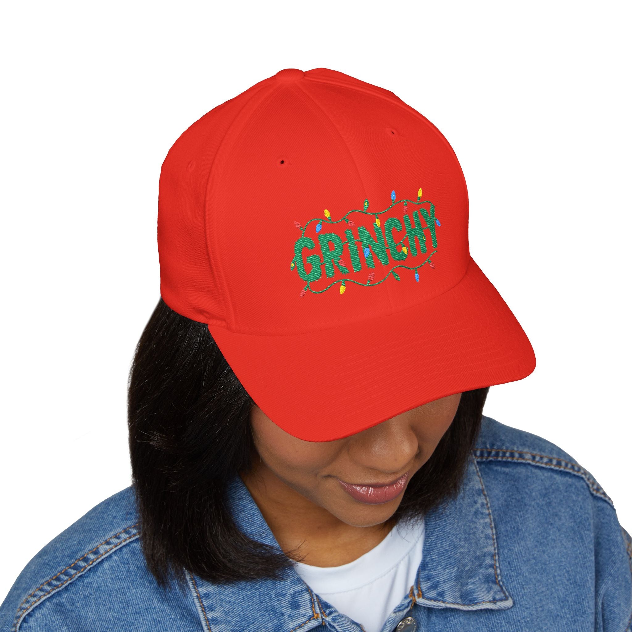 Grinchy Embroidered Christmas Cap — Holiday Light Design