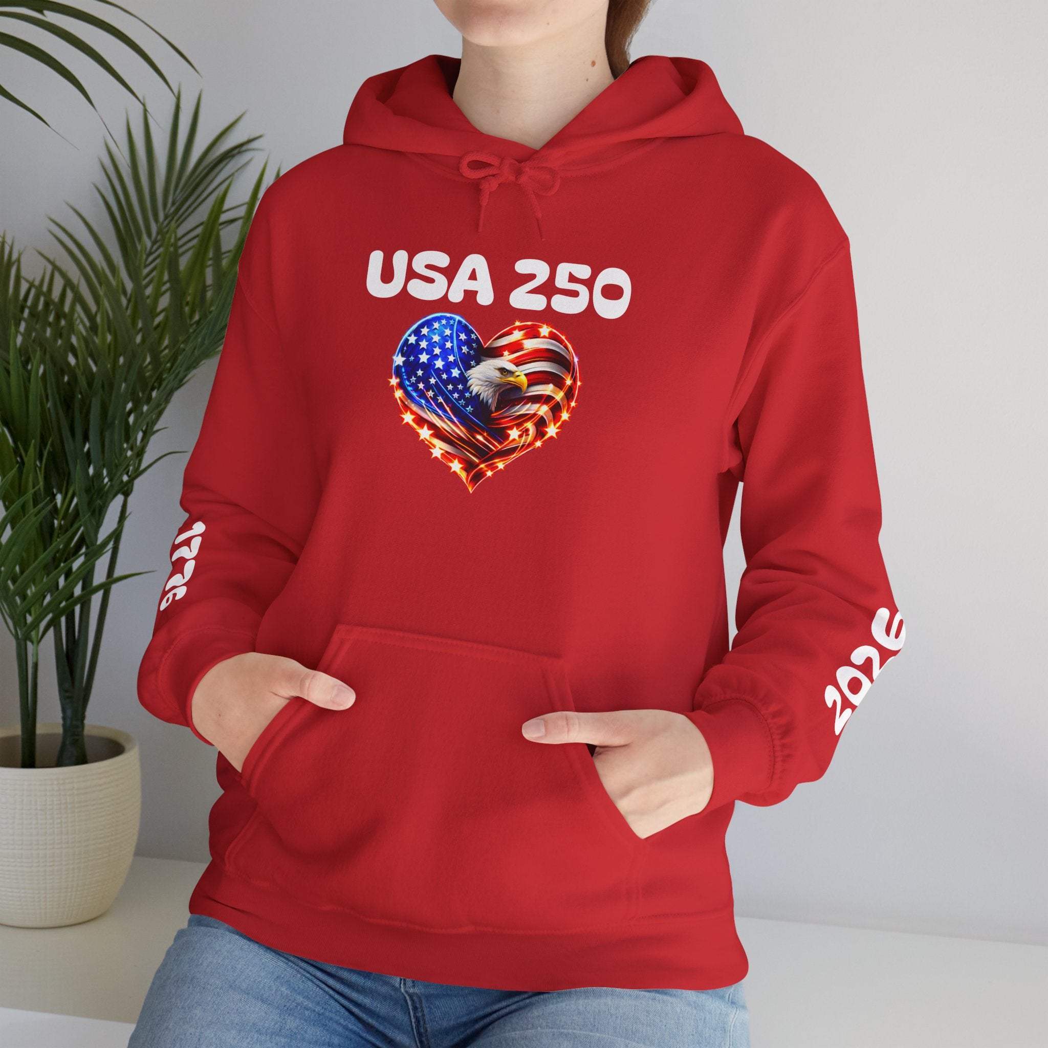 USA 250 Heart Flag Hoodie — 1776 & 2026 Patriotic Anniversary Sweatshirt