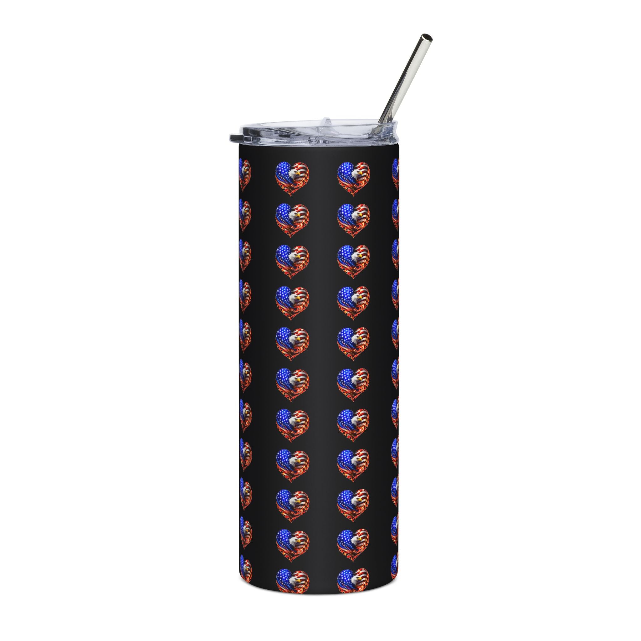 USA 250 20oz Stainless Steel Tumbler — Patriotic Heart Flag Pattern, Insulated Travel Cup