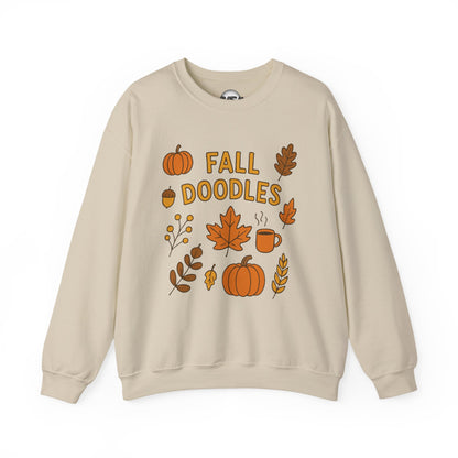 Cozy Fall Doodles Crewneck Sweatshirt, Pumpkin Sweatshirt, Autumn Apparel, Thanksgiving Gift, Warm Sweater for Relaxing