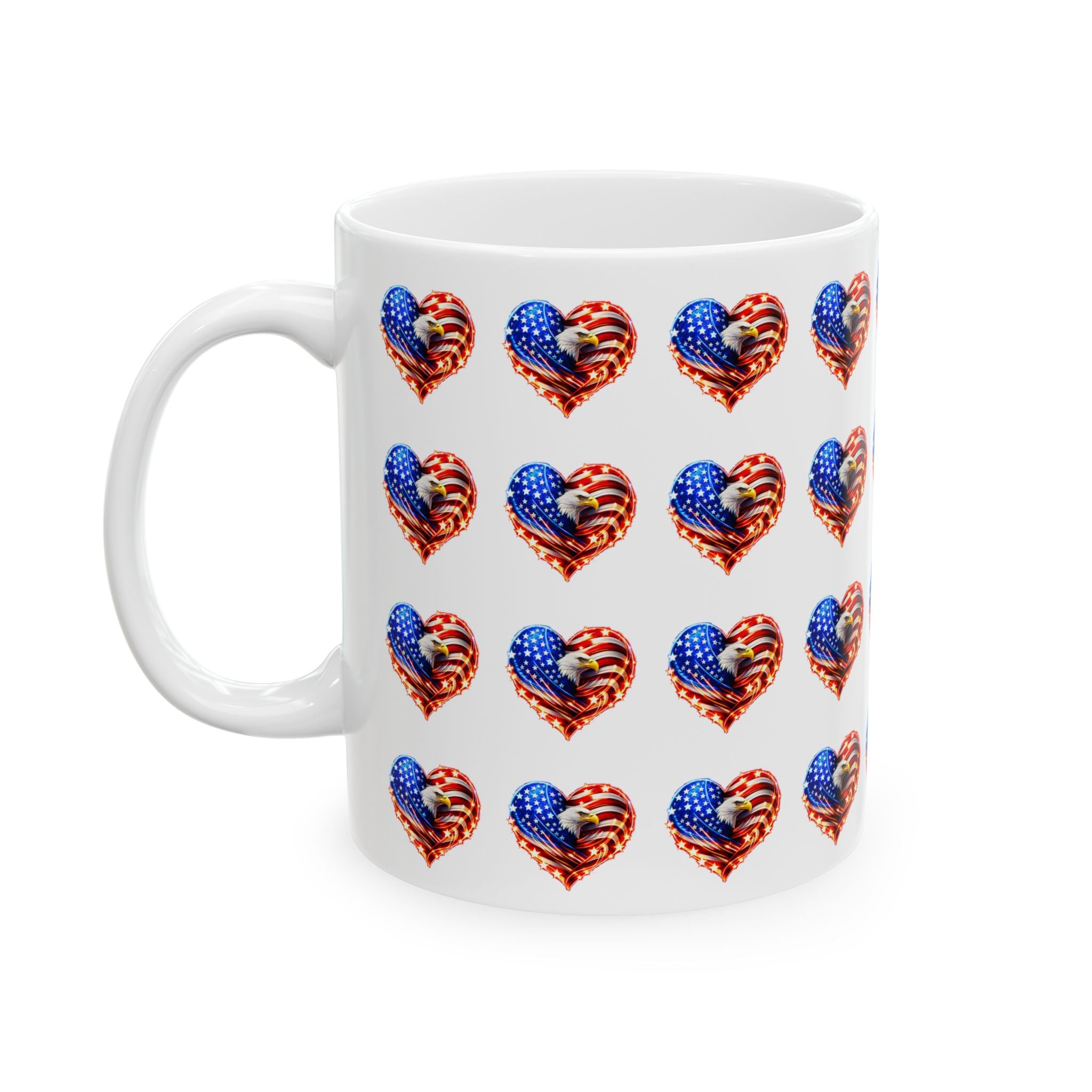 American Flag Heart Ceramic Mug — Patriotic 11oz/15oz Coffee Cup