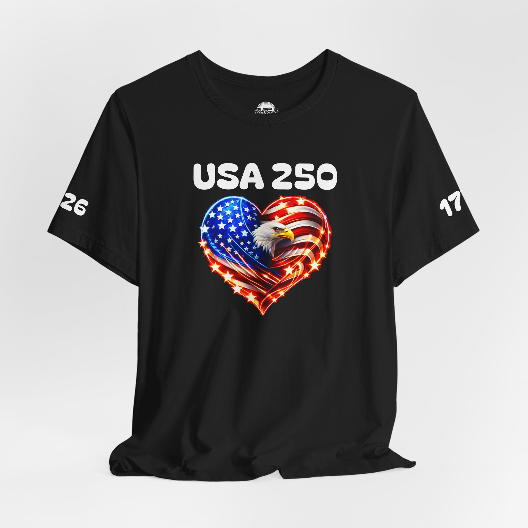 USA 250 Heart Flag T-Shirt — Patriotic Bald Eagle Tee for Independence Day