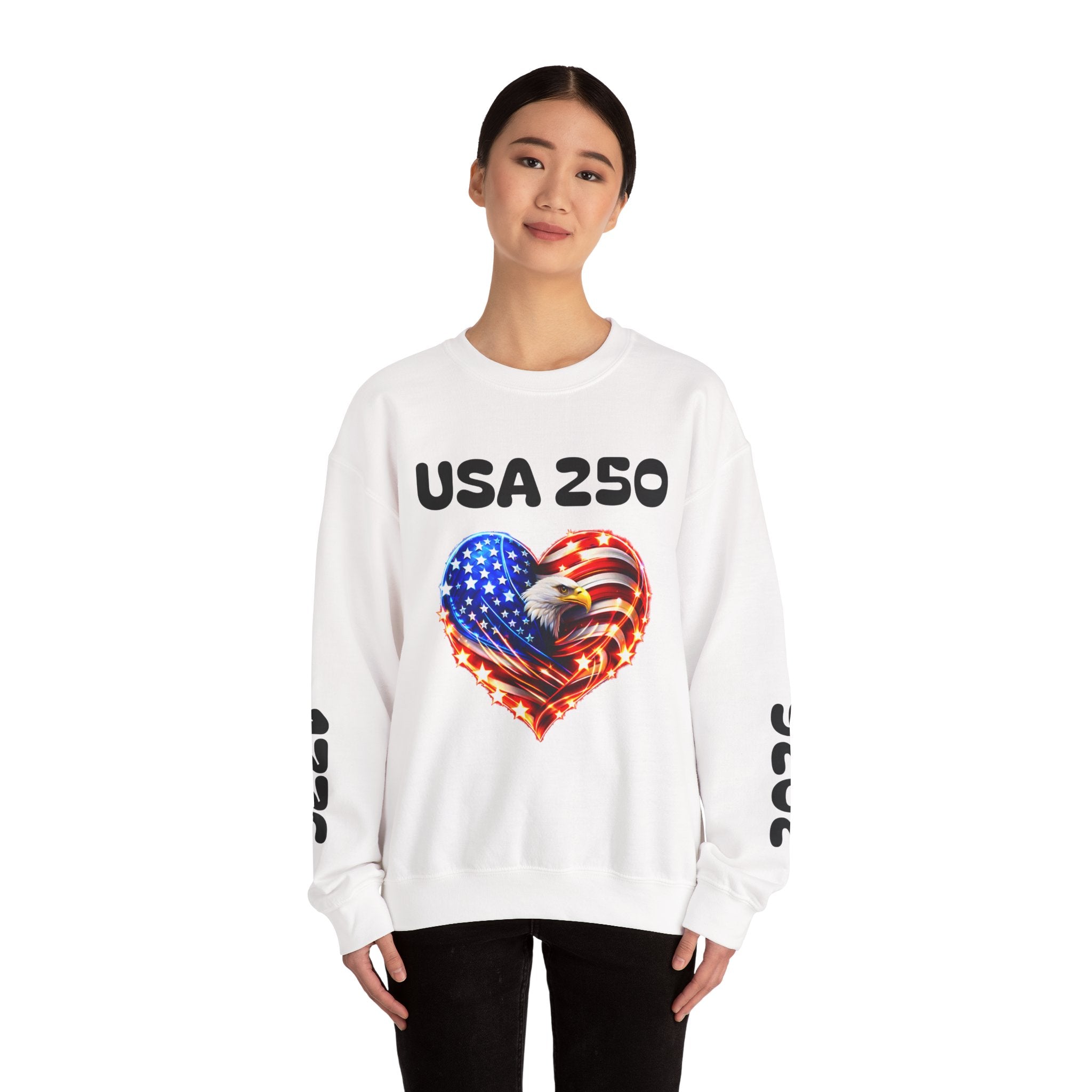 USA 250 Patriotic Crewneck Sweatshirt — American Flag Heart & Eagle Design
