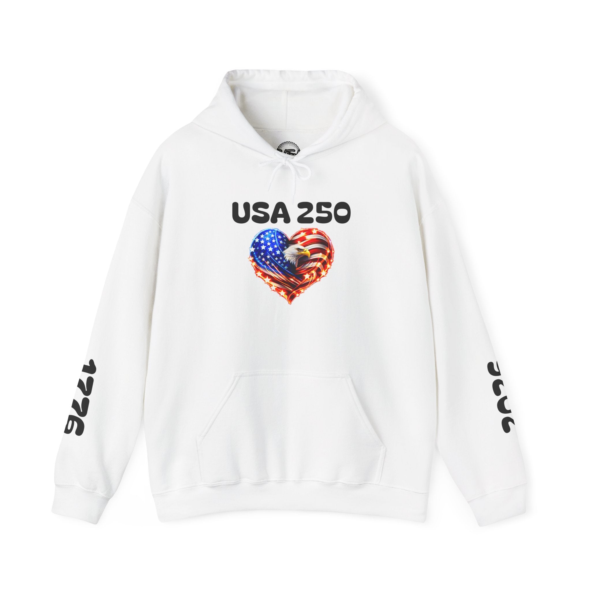 USA 250 Heart Flag Hoodie — 1776 & 2026 Patriotic Anniversary Sweatshirt