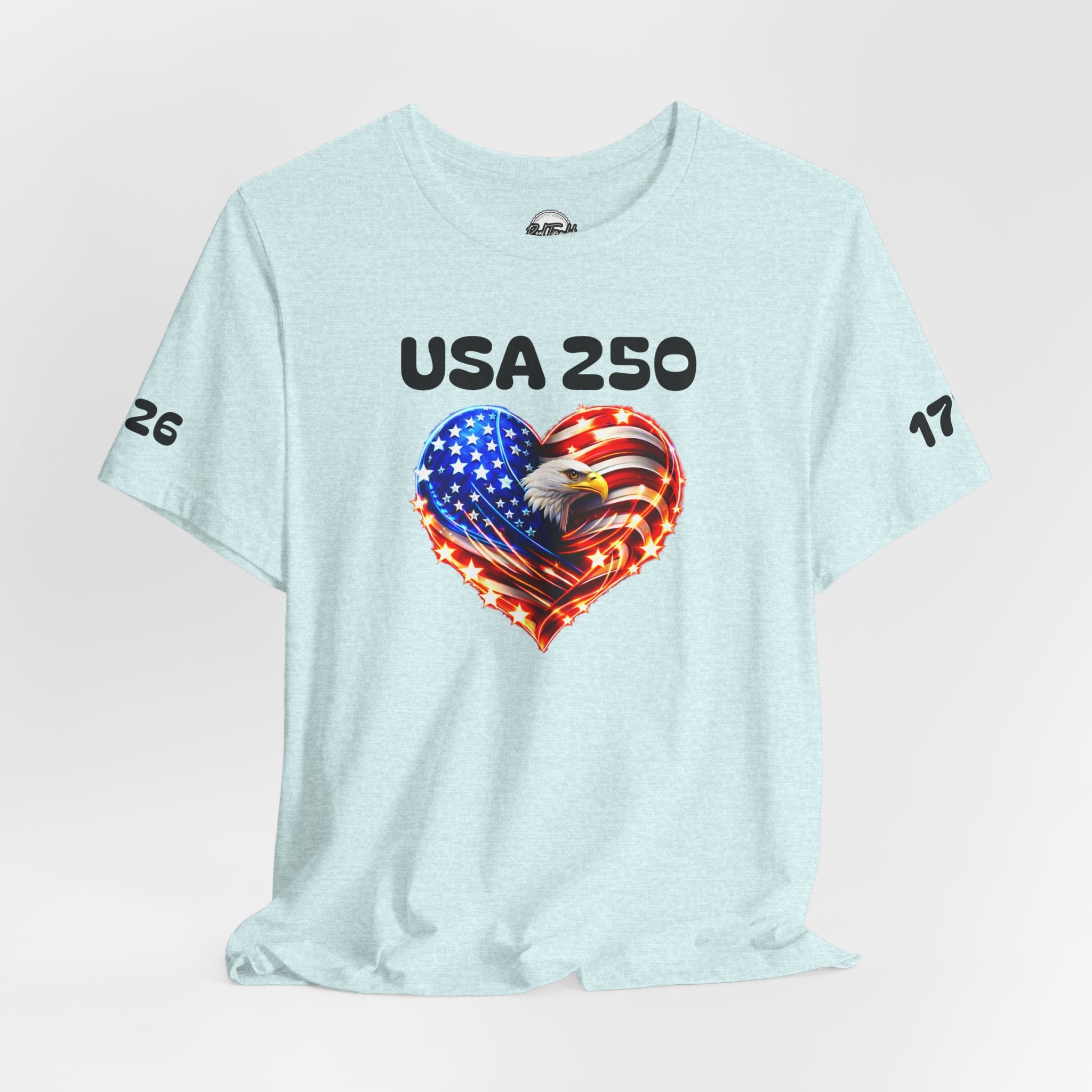 USA 250 Heart Flag T-Shirt — Patriotic Bald Eagle Tee for Independence Day