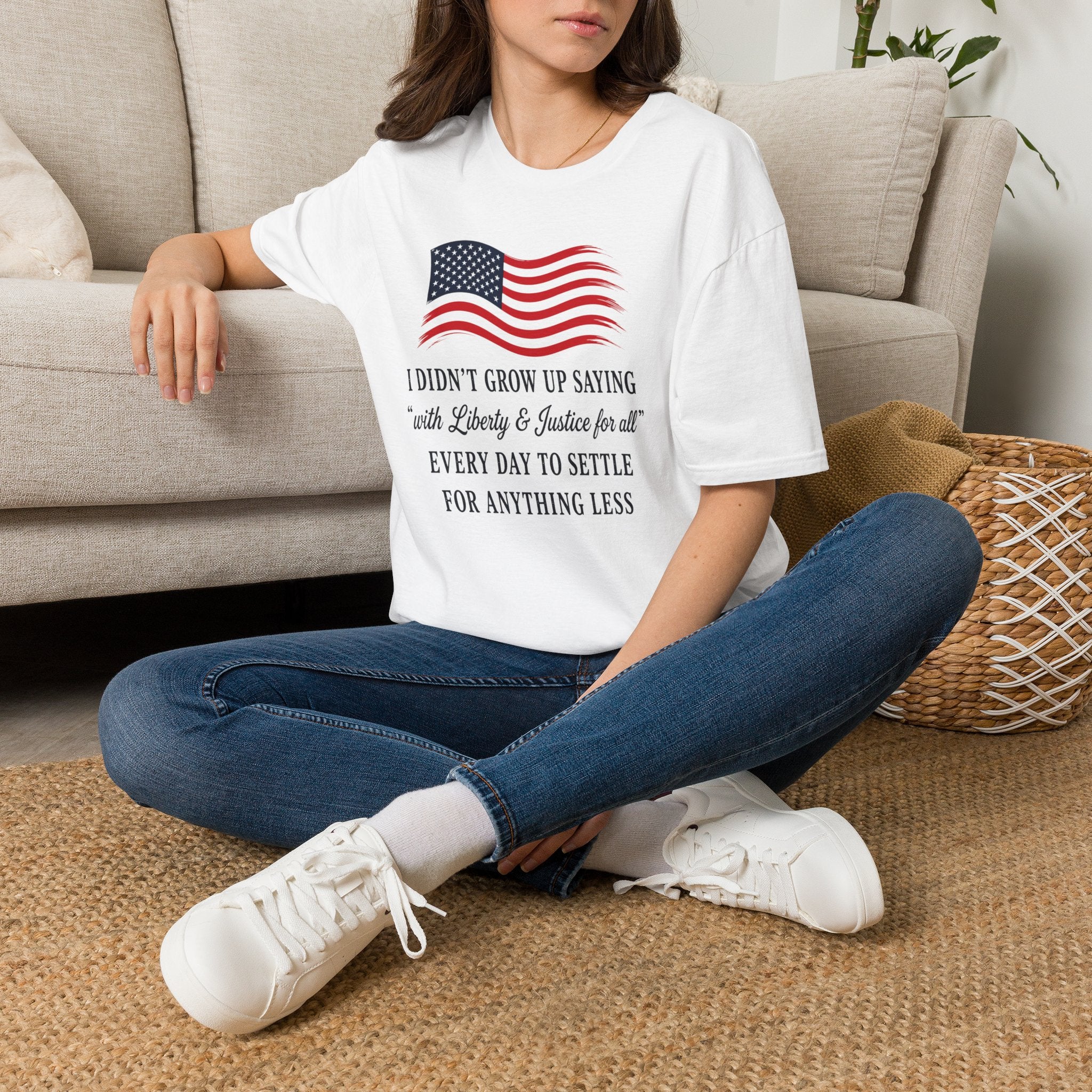 Patriotic Tee — "I Didn't Grow Up Saying 'With Liberty & Justice for All'"