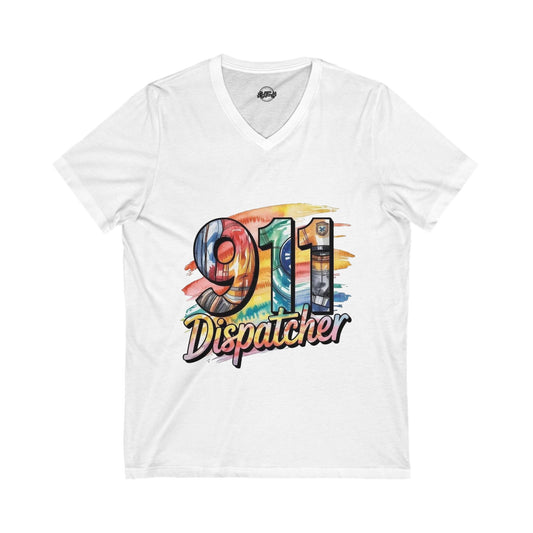Rainbow 911 Dispatcher Tee, Funny Emergency Worker Shirt, First Responder Gift, V-Neck T-Shirt, Unisex Jersey Top, Colorful Dispatch Apparel