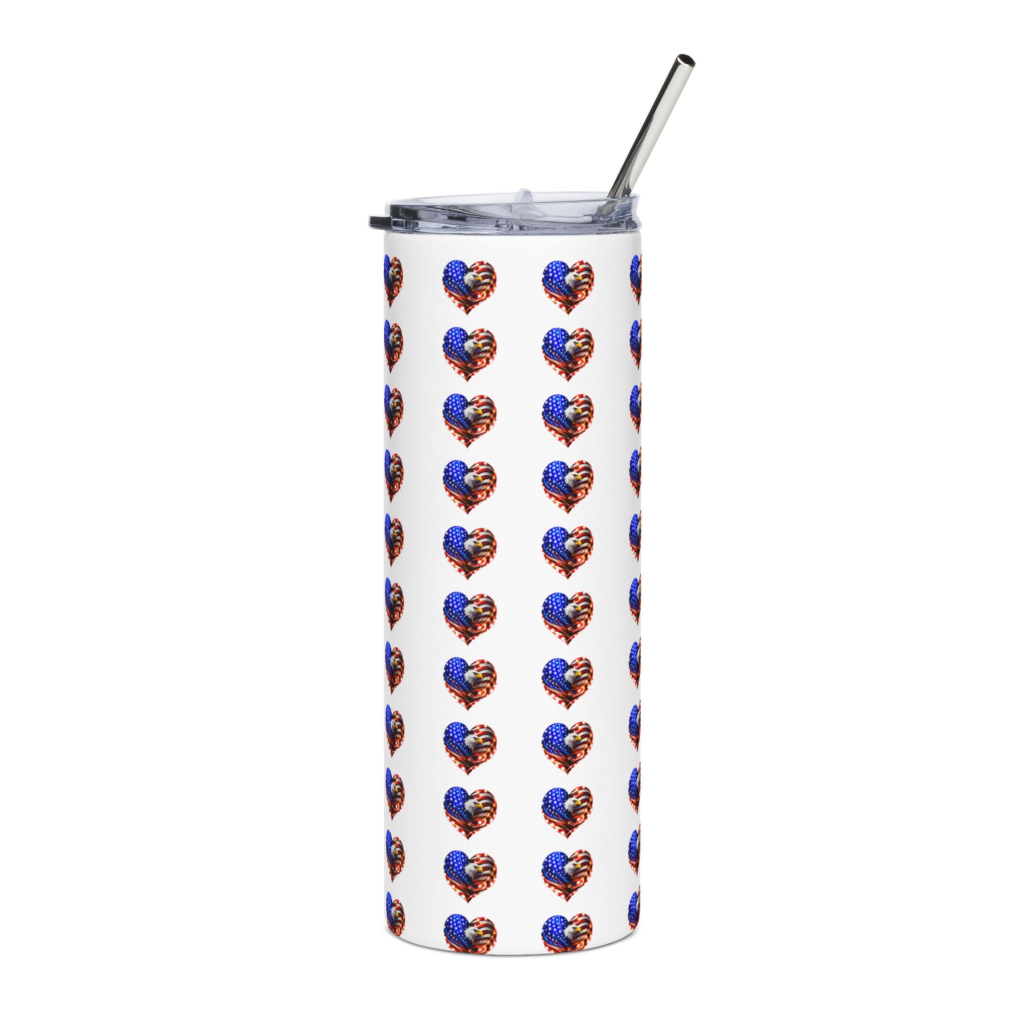 USA 250 20oz Stainless Steel Tumbler — Patriotic Heart Flag Pattern, Insulated Travel Cup
