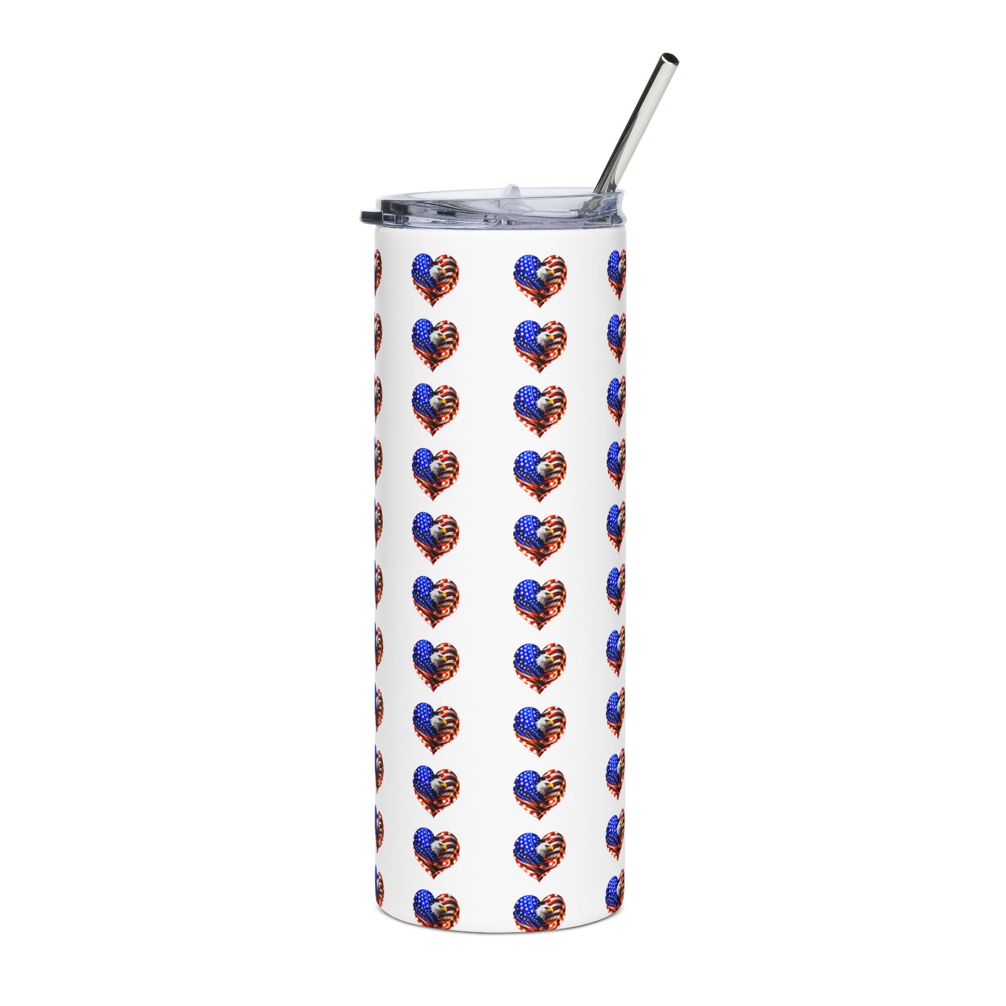 USA 250 20oz Stainless Steel Tumbler — Patriotic Heart Flag Pattern, Insulated Travel Cup