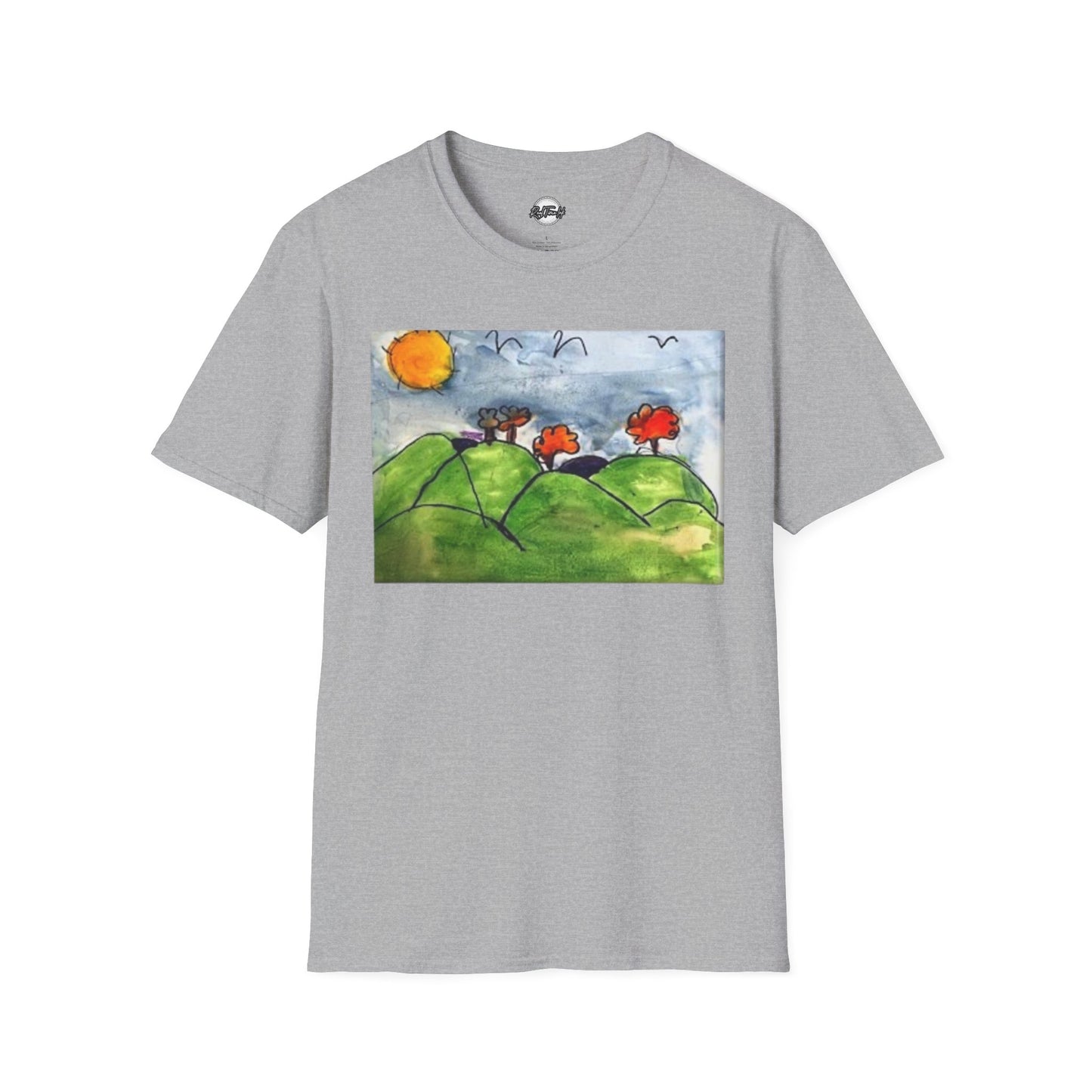 Artistic Nature Unisex Softstyle T-Shirt - Colorful Scenic Design kid art