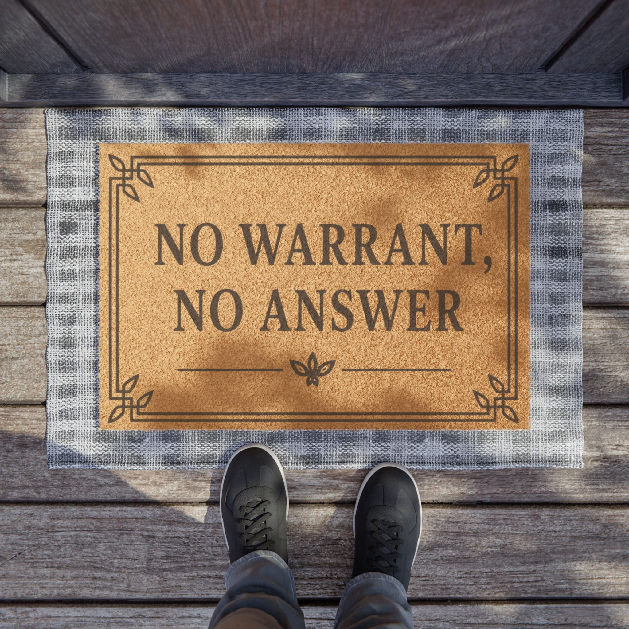 "No Warrant, No Answer" Funny Front Door Coir Welcome Doormat