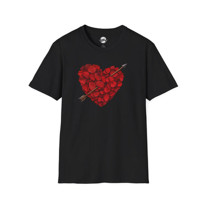 Rose Petal Heart T-Shirt — Arrowed Floral Heart Graphic Tee for Valentine’s Day