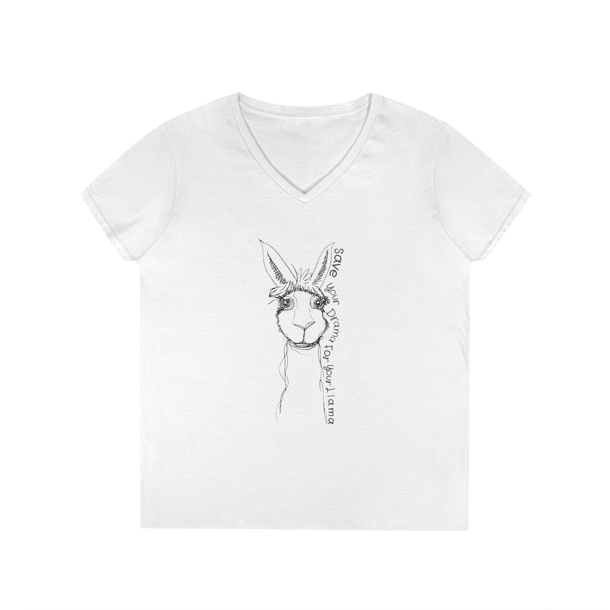 Llama Love V-Neck T-Shirt, Funny Animal Graphic Tee, Casual Outing Top, Gift for Animal Lovers, Unique Birthday Present, Cute Summer Apparel