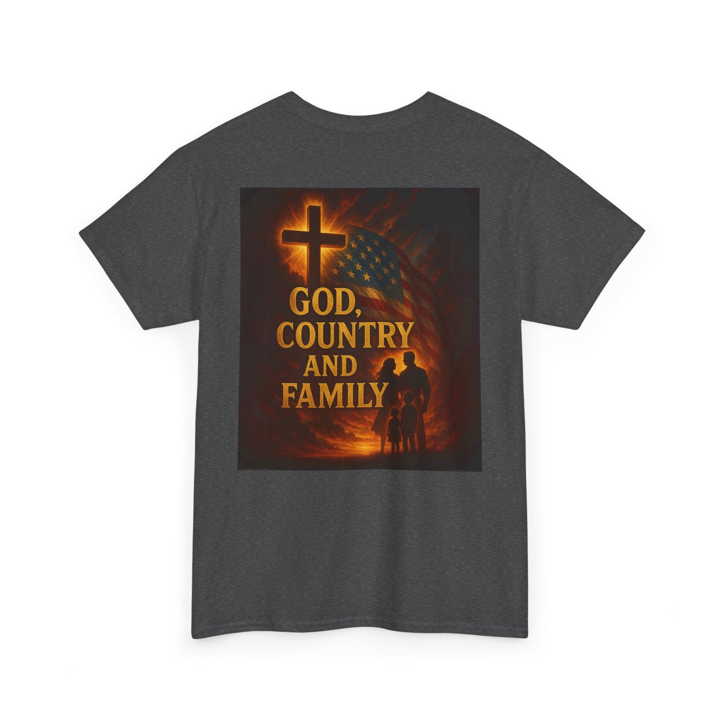 Patriotic Unisex Heavy Cotton Tee - God Country Family, Independence Day Shirt, Veteran Gift, Family Gathering Tee, Fourth of July Clothing
