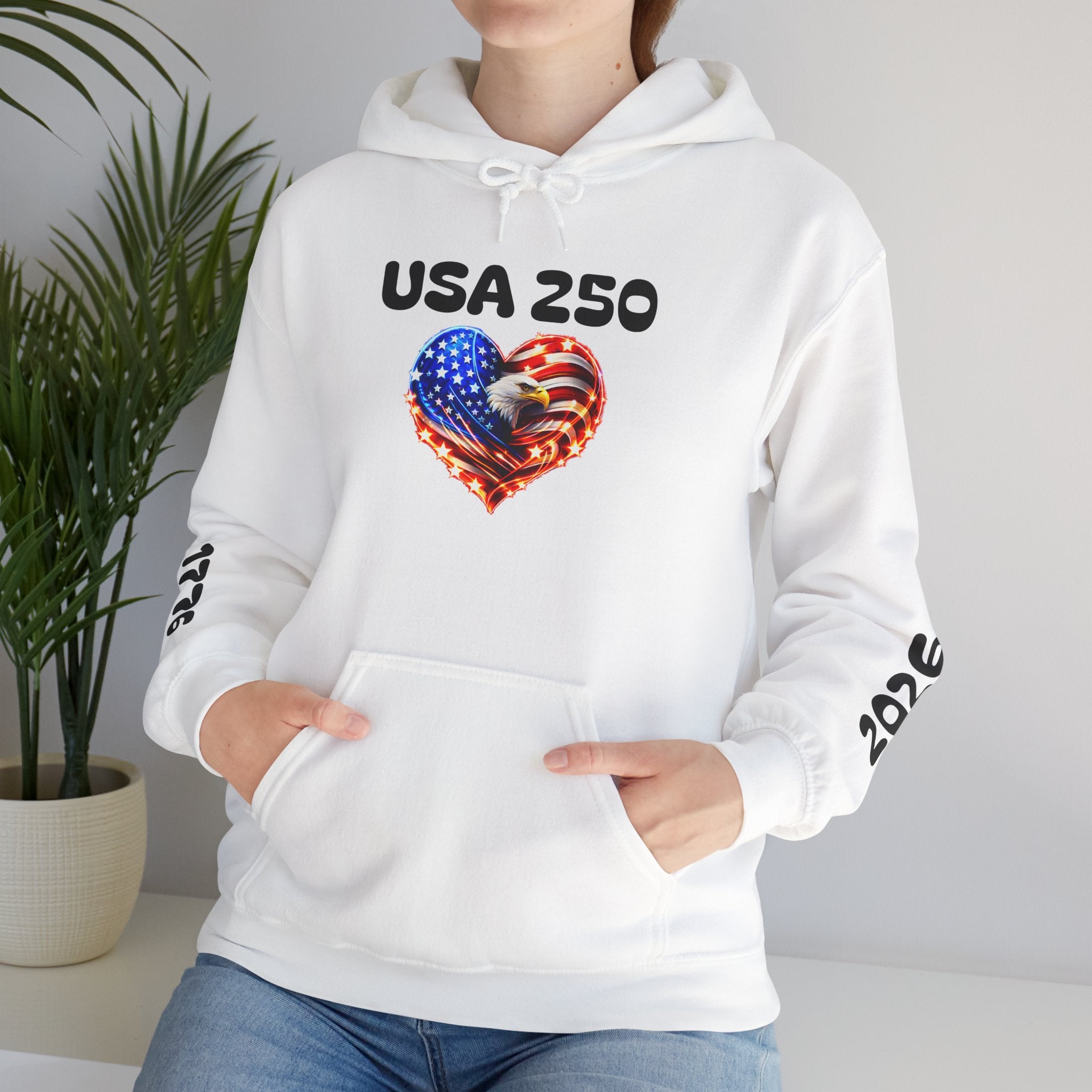 USA 250 Heart Flag Hoodie — 1776 & 2026 Patriotic Anniversary Sweatshirt