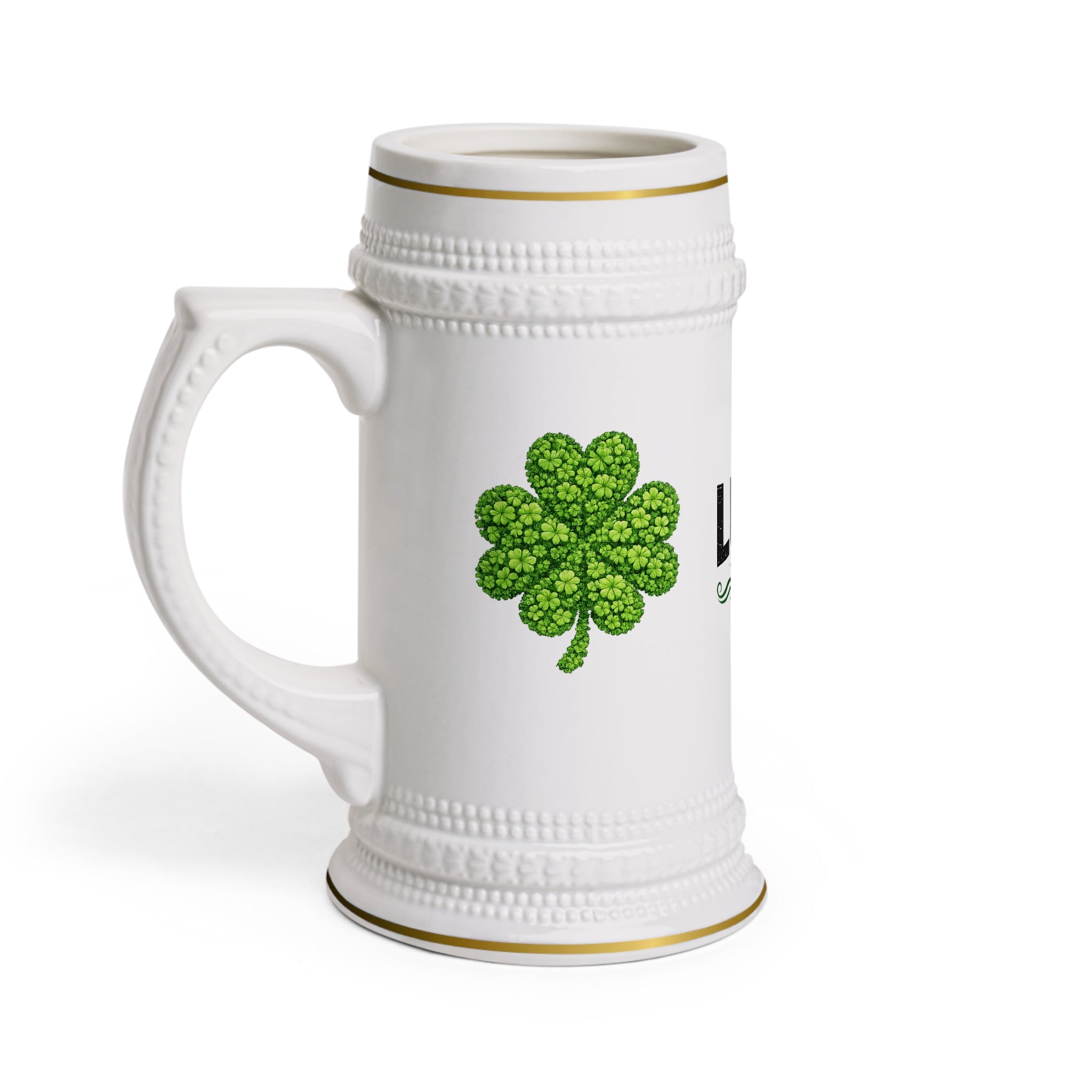 The Lucky Crew Beer Stein — St. Patrick’s Day Shamrock Ceramic Mug
