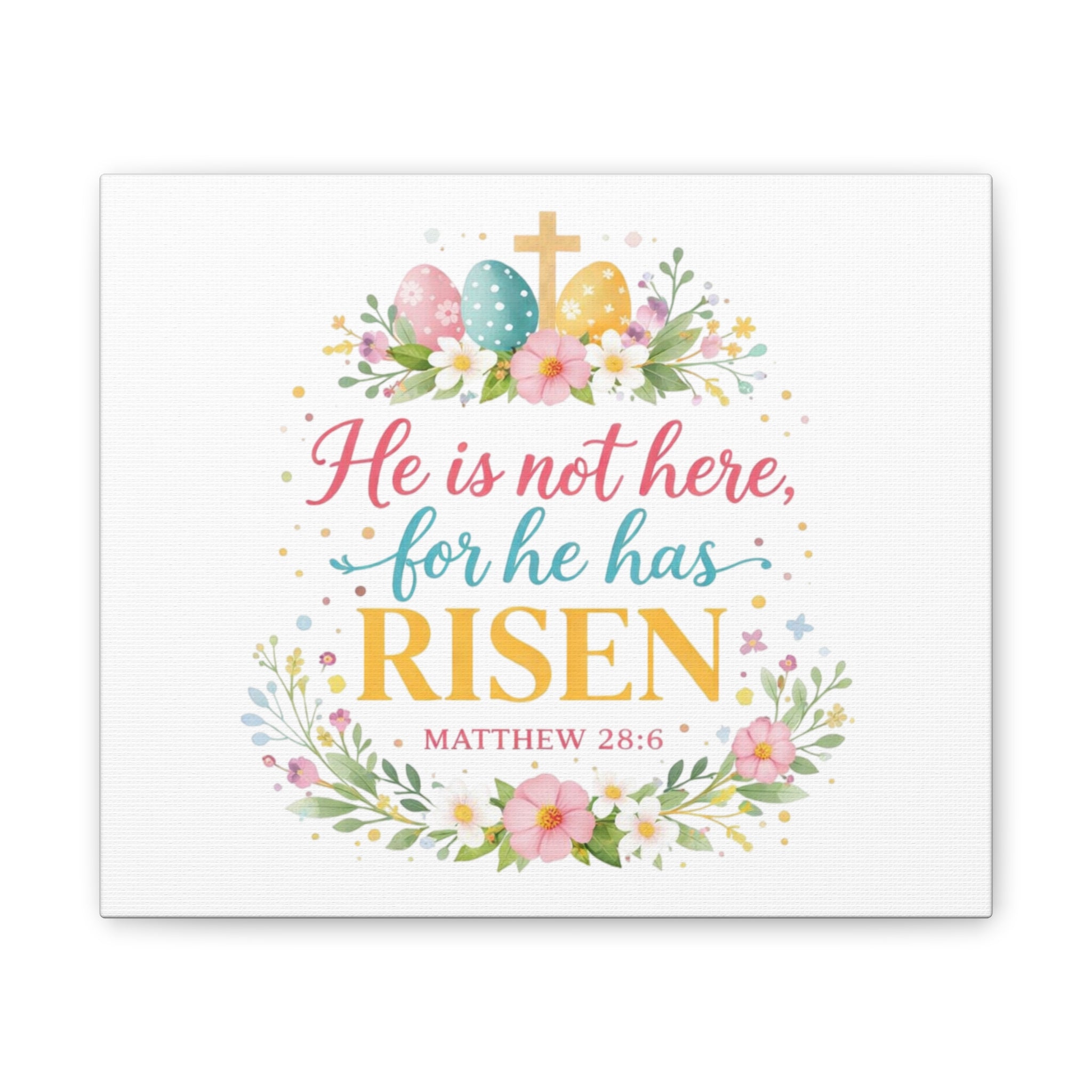 He is not here for he has Risen Canvas Stretched | Easter Scripture Wall Art