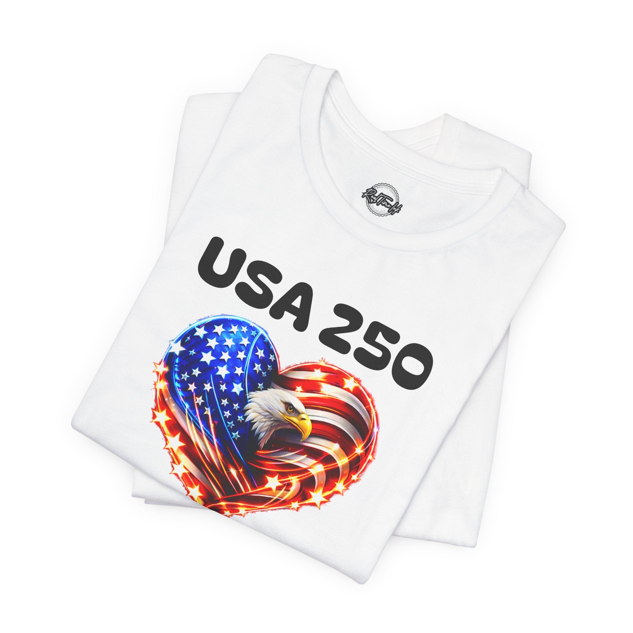 USA 250 Heart Flag T-Shirt — Patriotic Bald Eagle Tee for Independence Day