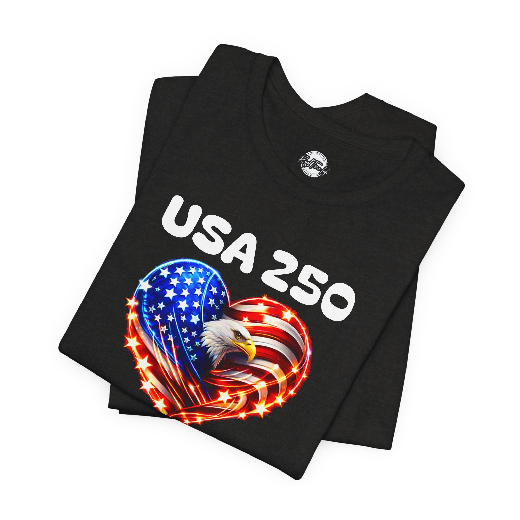 USA 250 Heart Flag T-Shirt — Patriotic Bald Eagle Tee for Independence Day