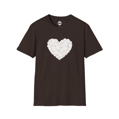 Heart of Roses Valentine's T-Shirt — White Floral Heart Graphic Tee for Women & Men