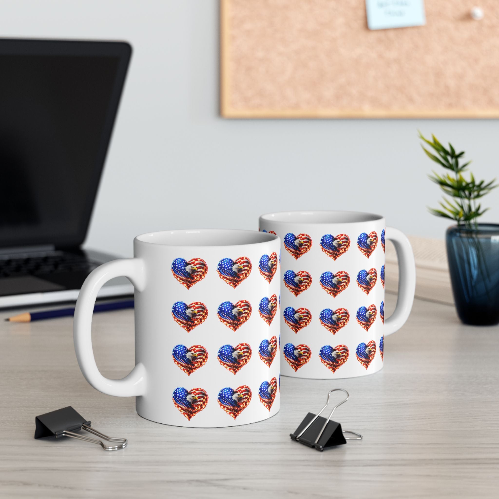 American Flag Heart Ceramic Mug — Patriotic 11oz/15oz Coffee Cup