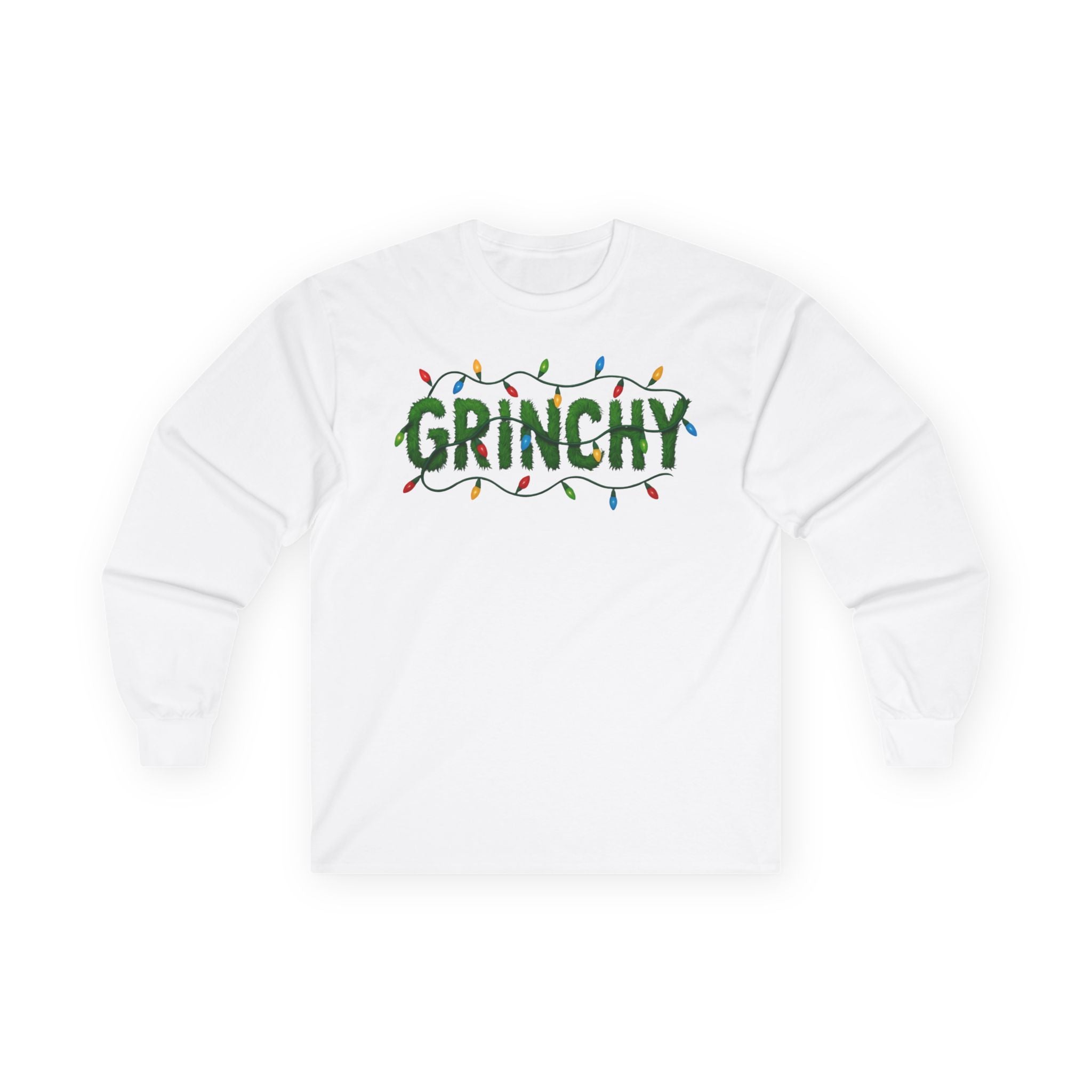 Grinchy Christmas Long Sleeve Tee — Holiday Lights Graphic