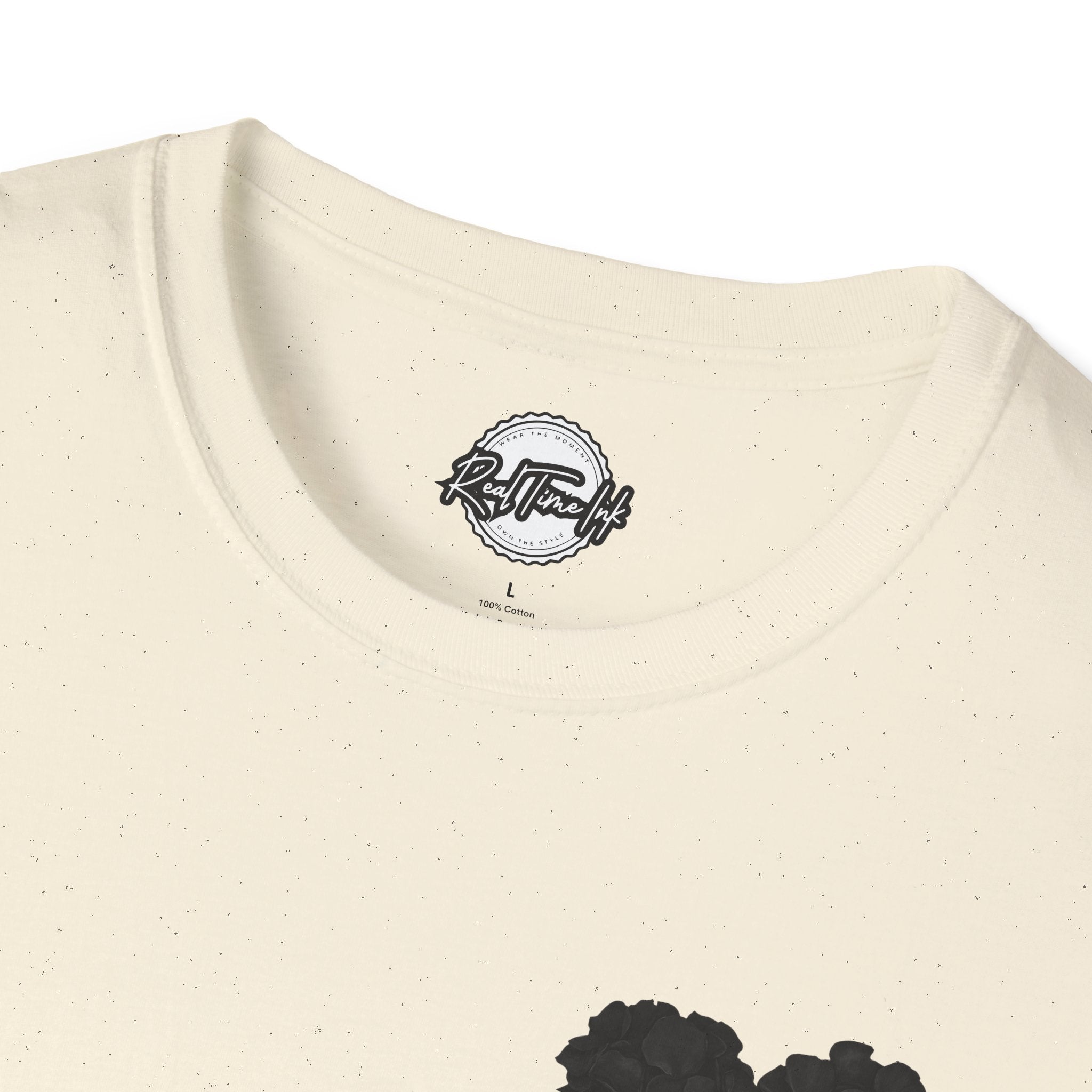 Black Rose Petal Heart T-Shirt — Minimal Floral Heart Tee for Valentine's & Everyday