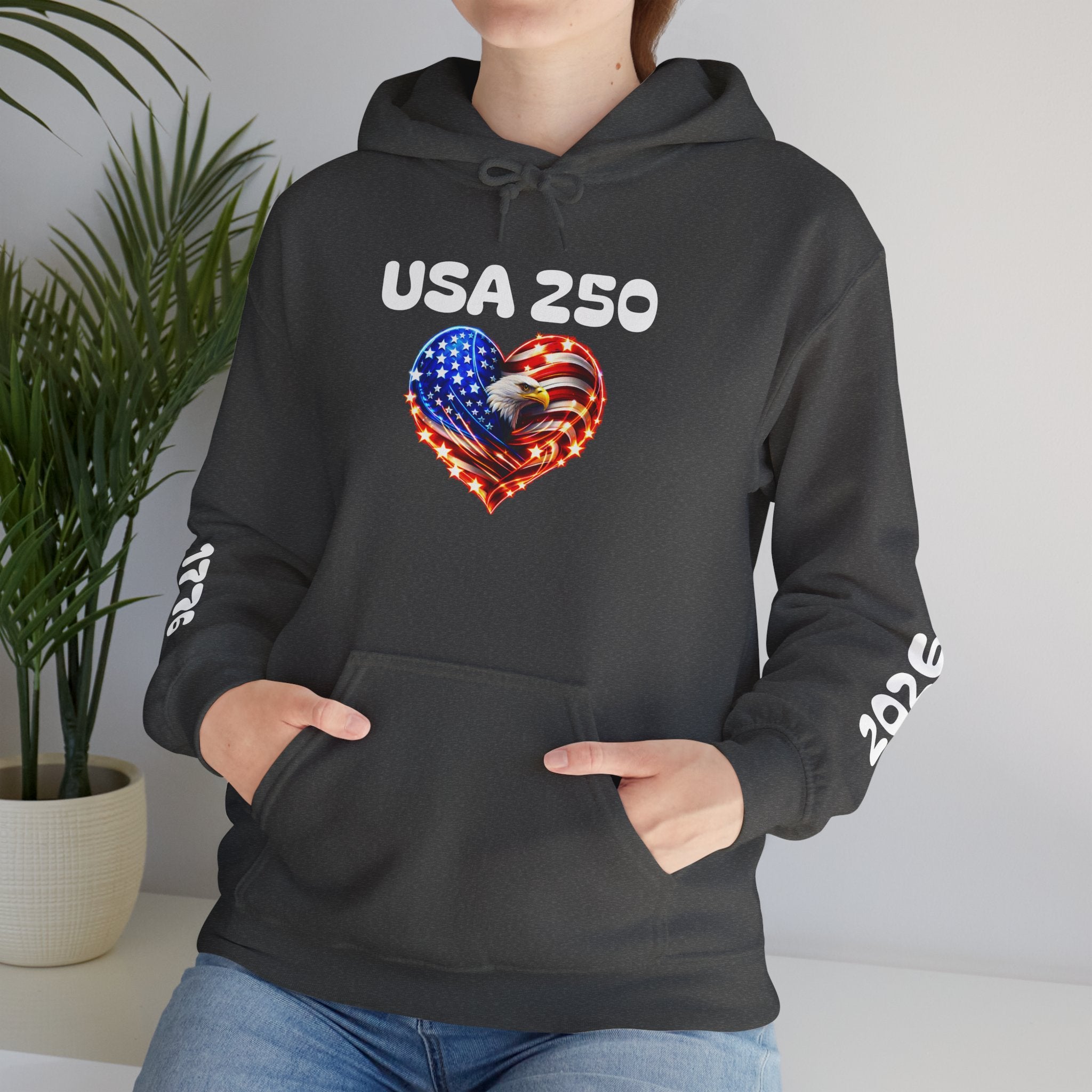 USA 250 Heart Flag Hoodie — 1776 & 2026 Patriotic Anniversary Sweatshirt