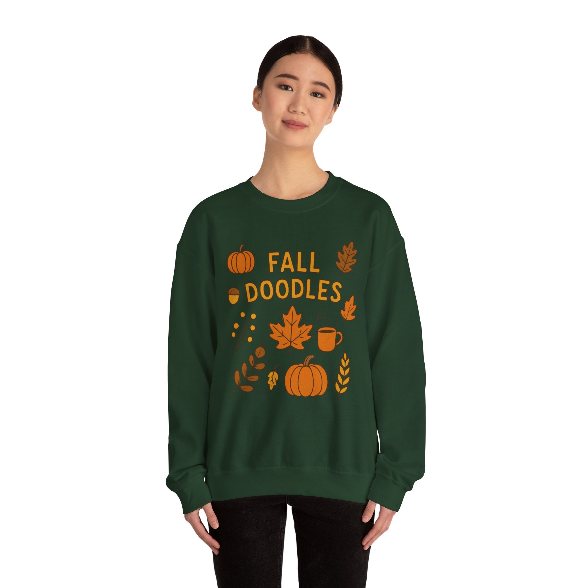 Cozy Fall Doodles Crewneck Sweatshirt, Pumpkin Sweatshirt, Autumn Apparel, Thanksgiving Gift, Warm Sweater for Relaxing