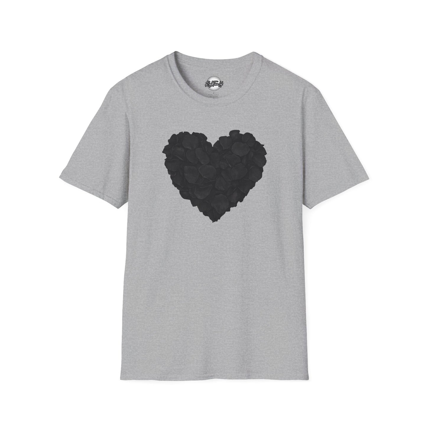 Black Rose Heart T-Shirt — Floral Heart Graphic Tee for Valentine’s Day