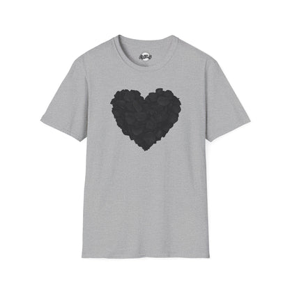 Black Rose Heart T-Shirt — Floral Heart Graphic Tee for Valentine’s Day