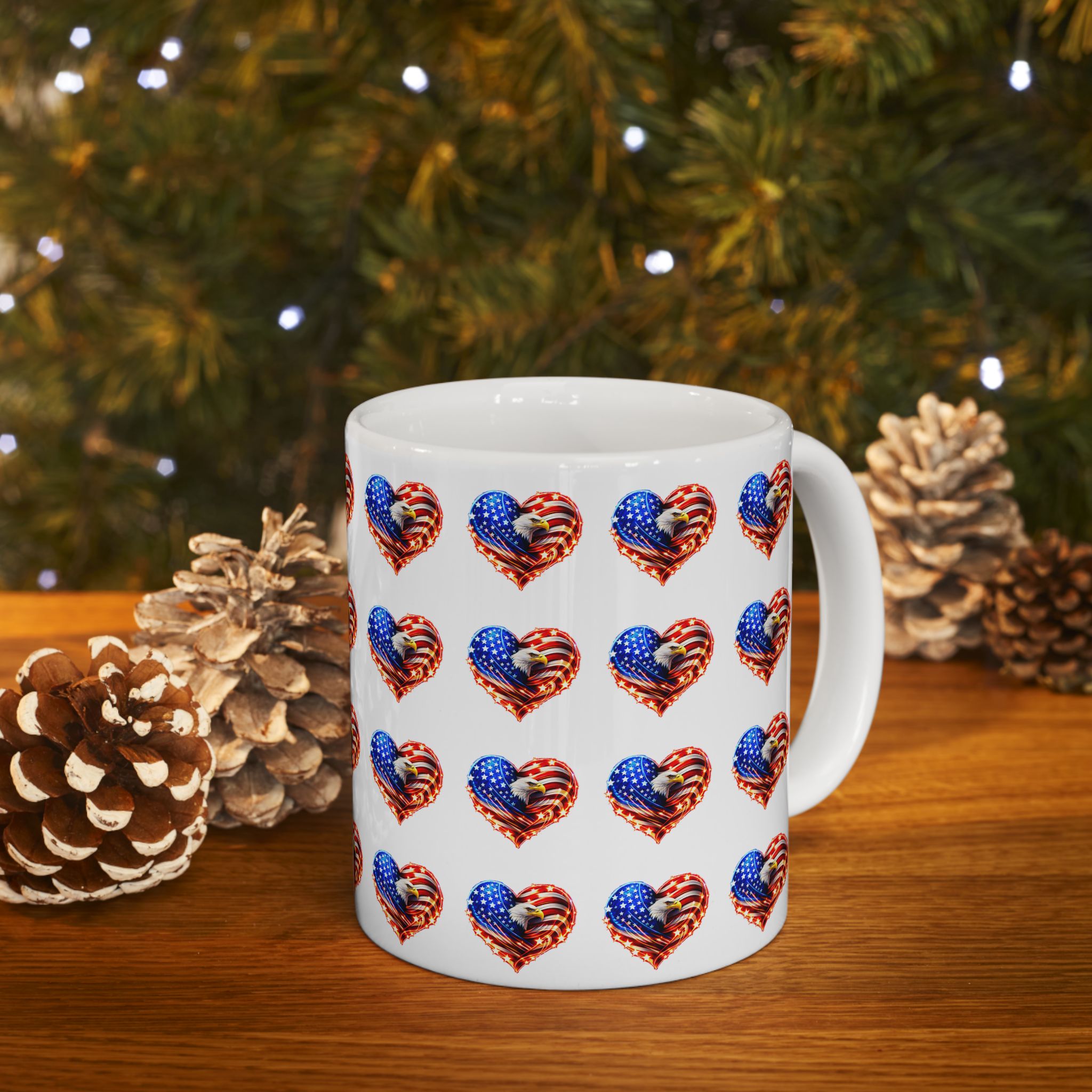 American Flag Heart Ceramic Mug — Patriotic 11oz/15oz Coffee Cup