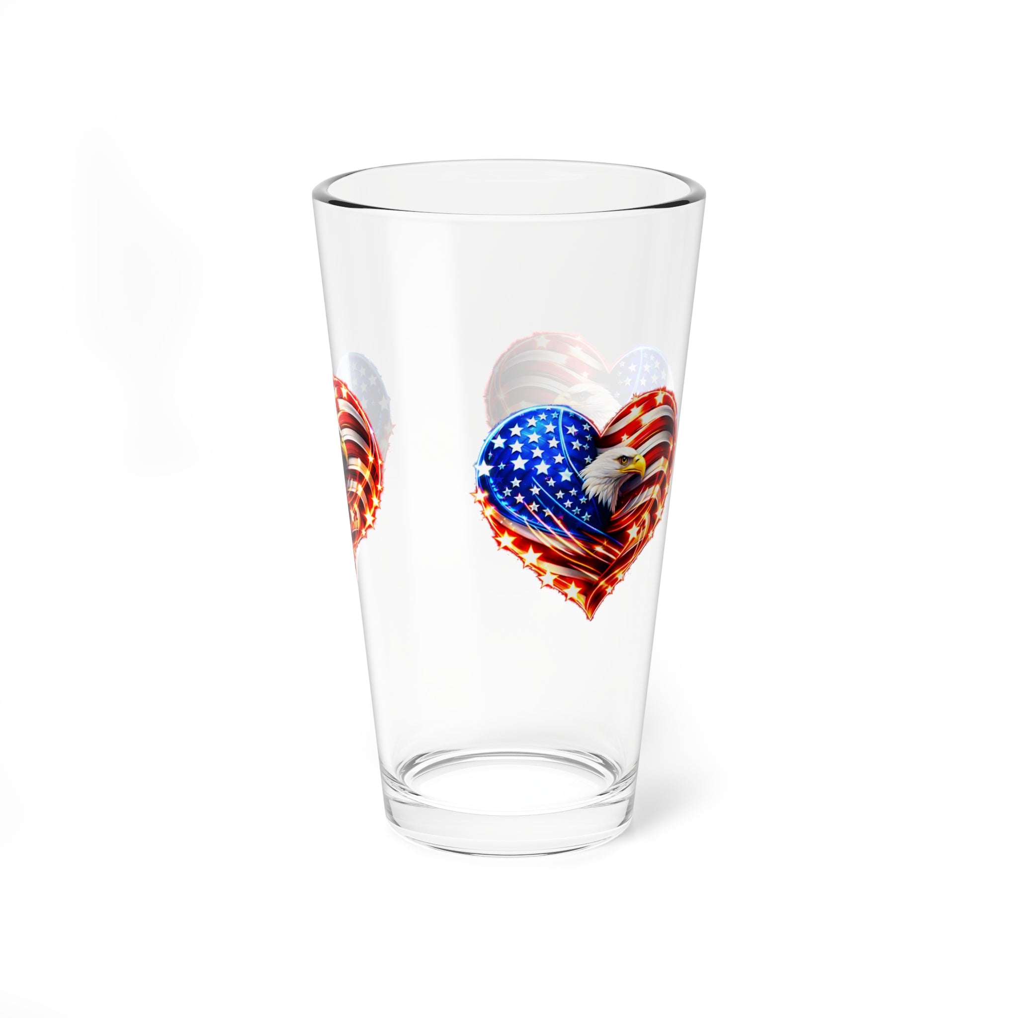 16oz Mixing Glass – USA 250 Patriotic American Flag Heart Design
