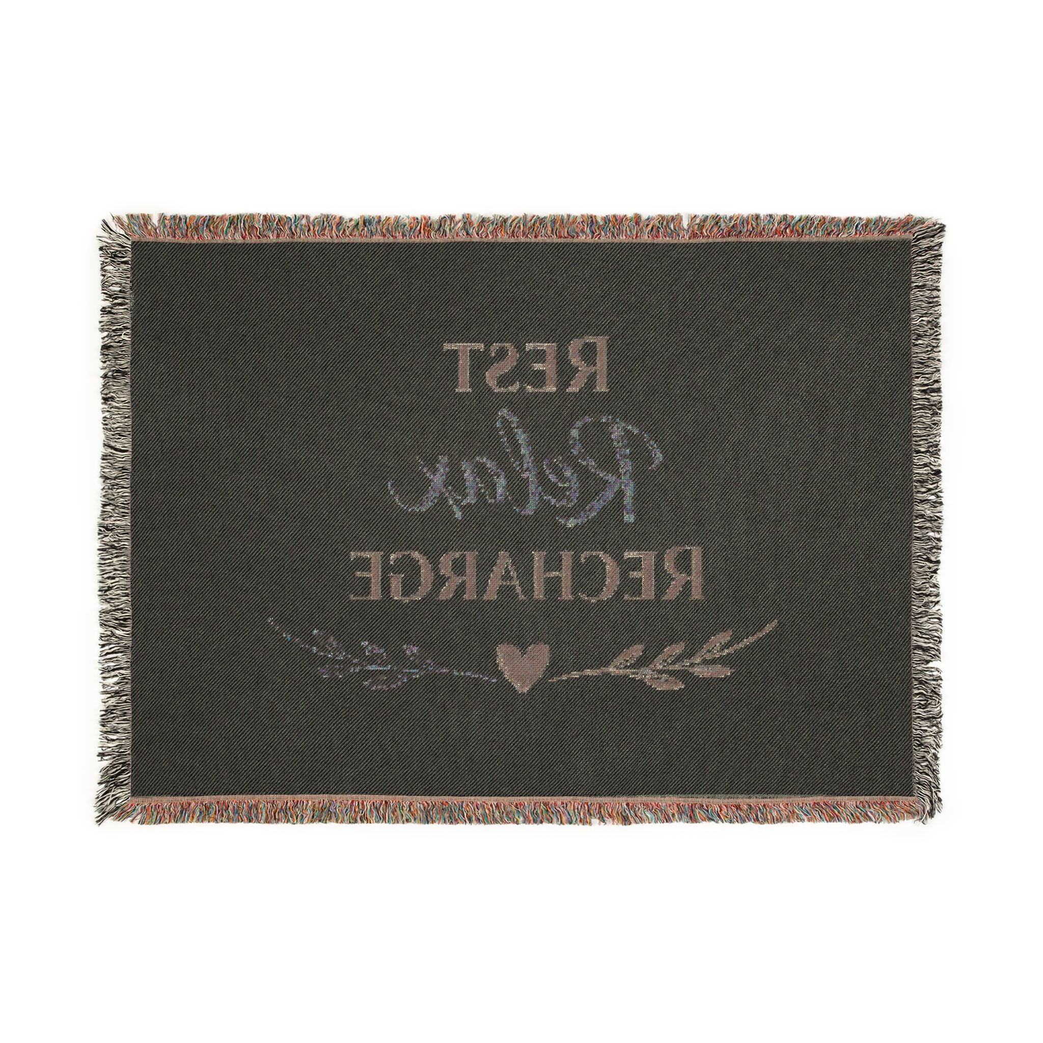 Rest Relax Recharge Woven Blanket — Cozy Inspirational Throw for Bedroom & Living Room