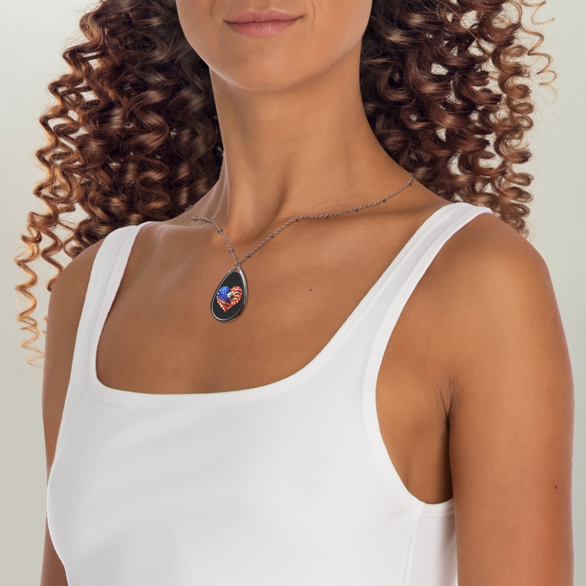 USA 250 American Flag Heart Oval Necklace